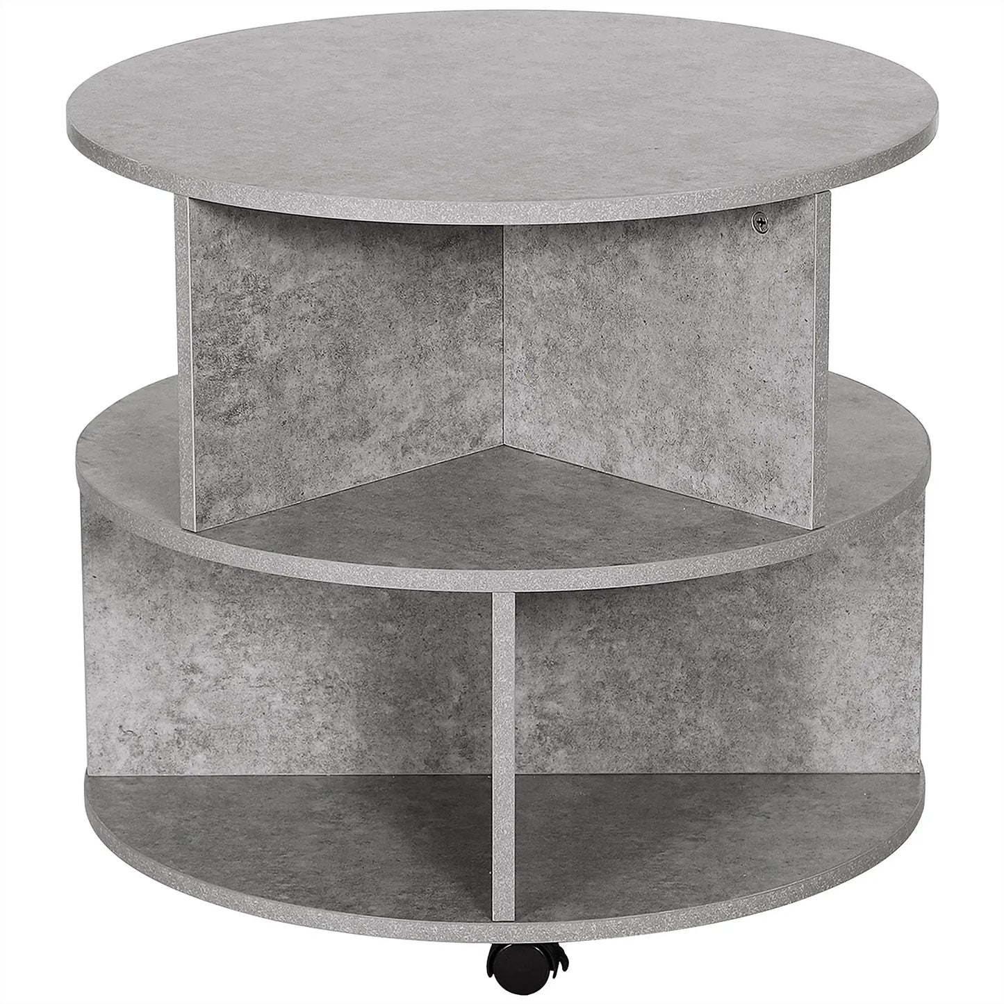 HOMCOM Round Coffee Table with Wheels – 3 Tier Storage Coffee Table for Living Room – Cement Grey