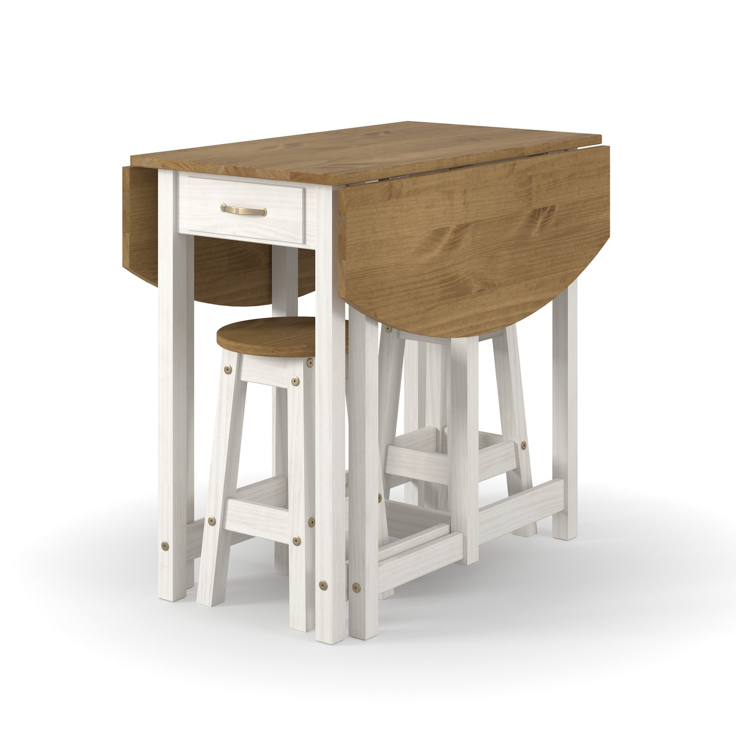 Corona White Oval Drop Leaf Gateleg Table with 2 Stools