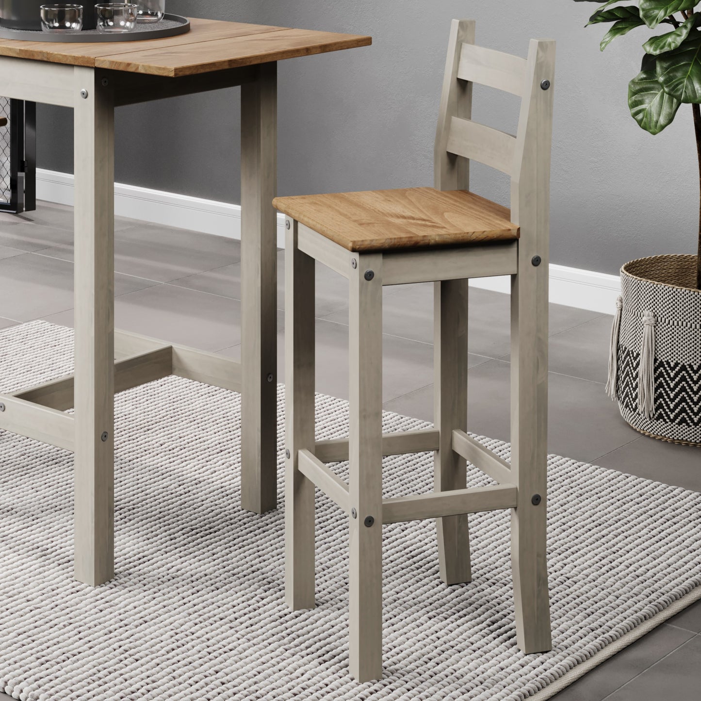 Corona Grey Rectangular High Breakfast Bar Drop Leaf Table & Bar Chair Set