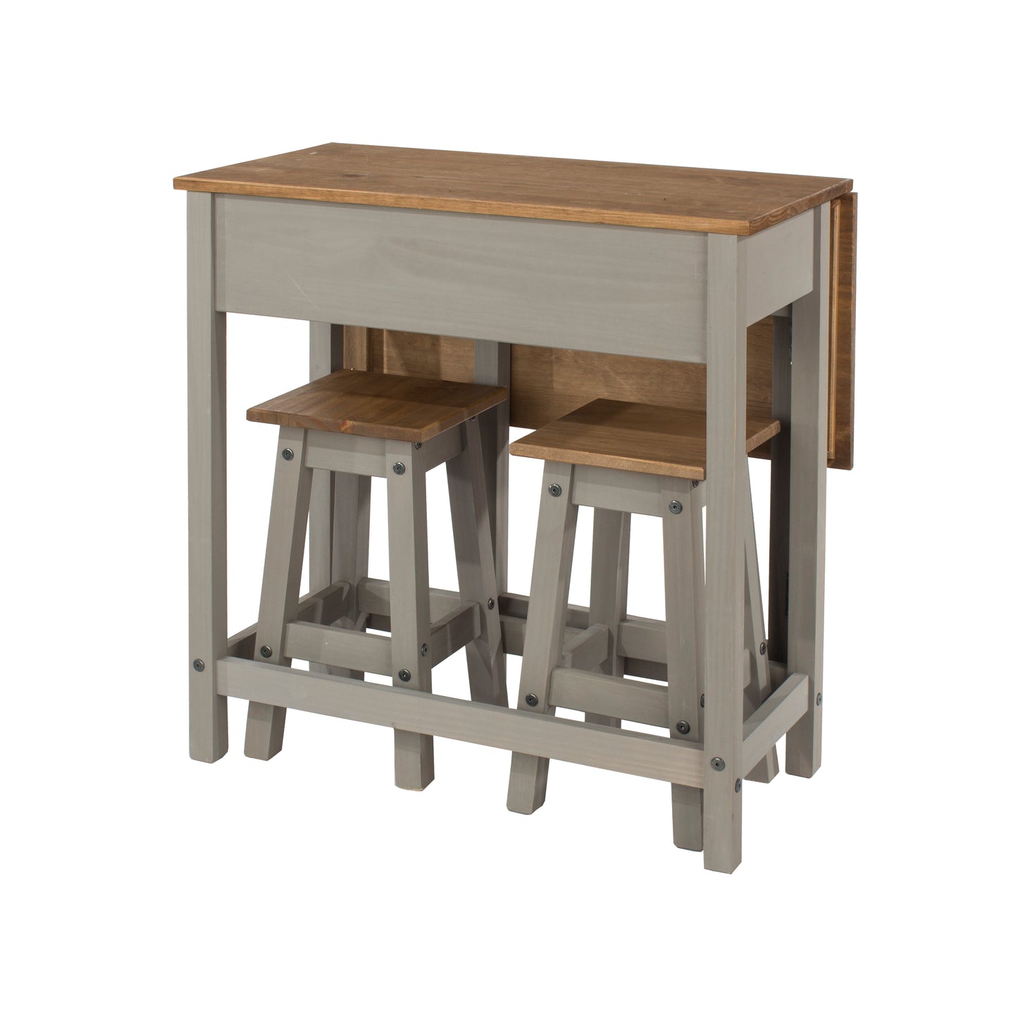Corona Grey Rectangular Breakfast Drop Leaf Table & 2 Stools Set