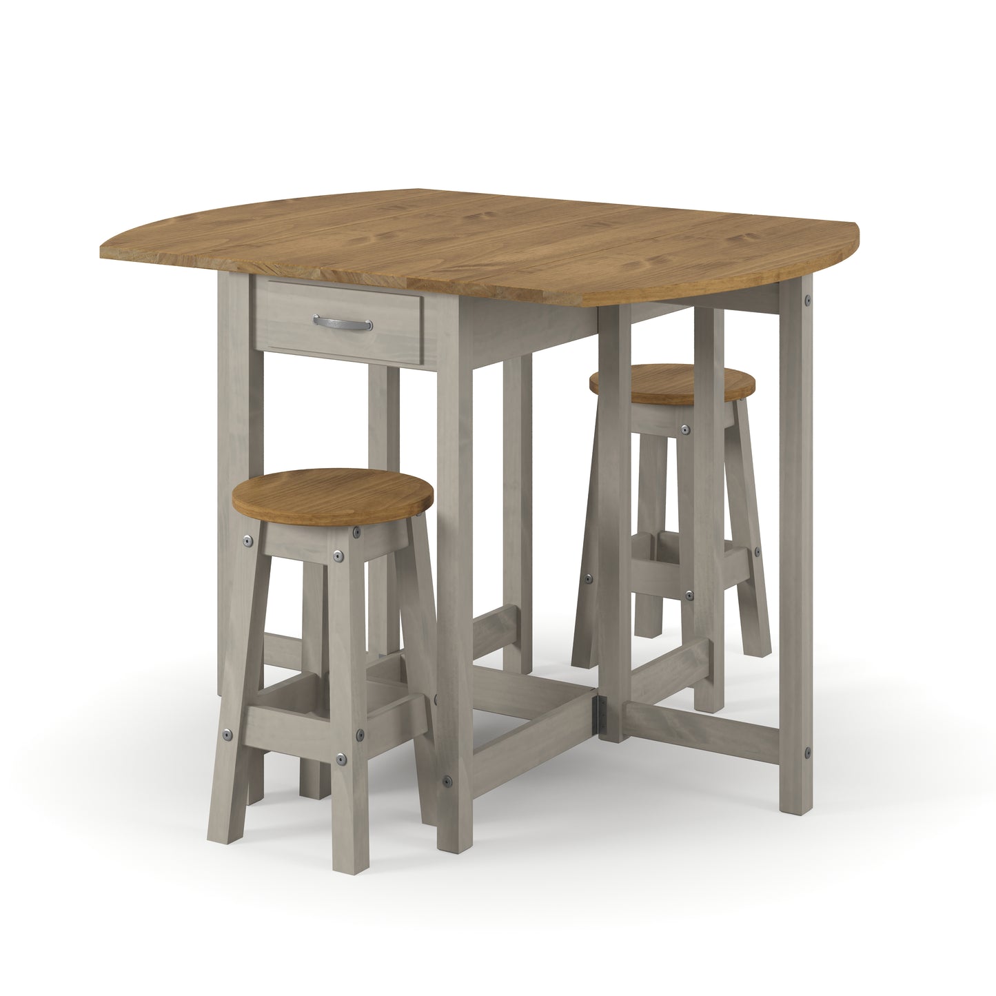 Corona Grey Oval Breakfast Drop Leaf Gate leg Table & 2 Stools Set