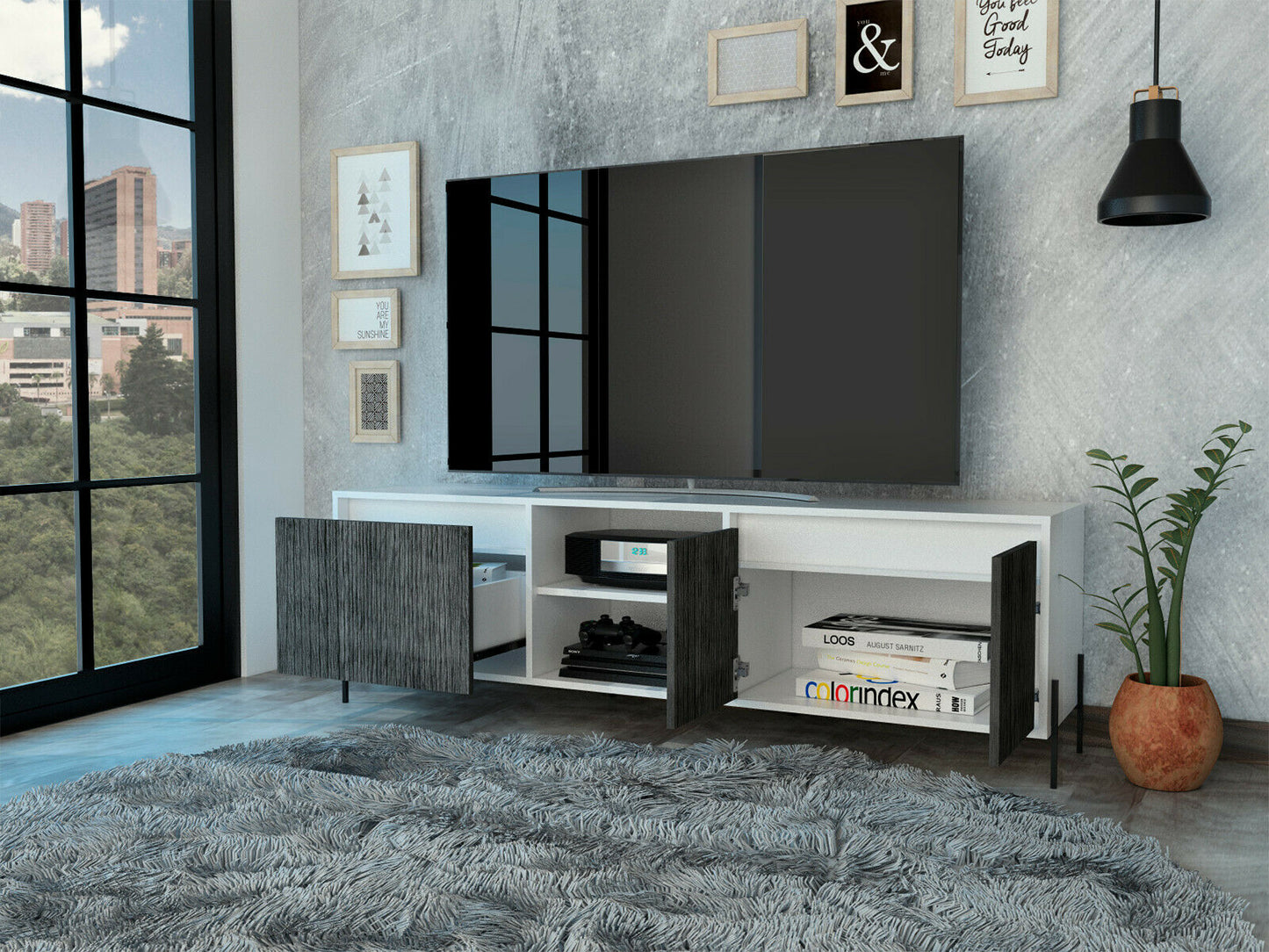 Dallas 2 Door 1 Drawer TV Unit With Shelves