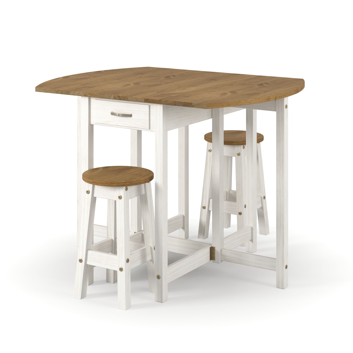 Corona White Oval Drop Leaf Gateleg Table with 2 Stools