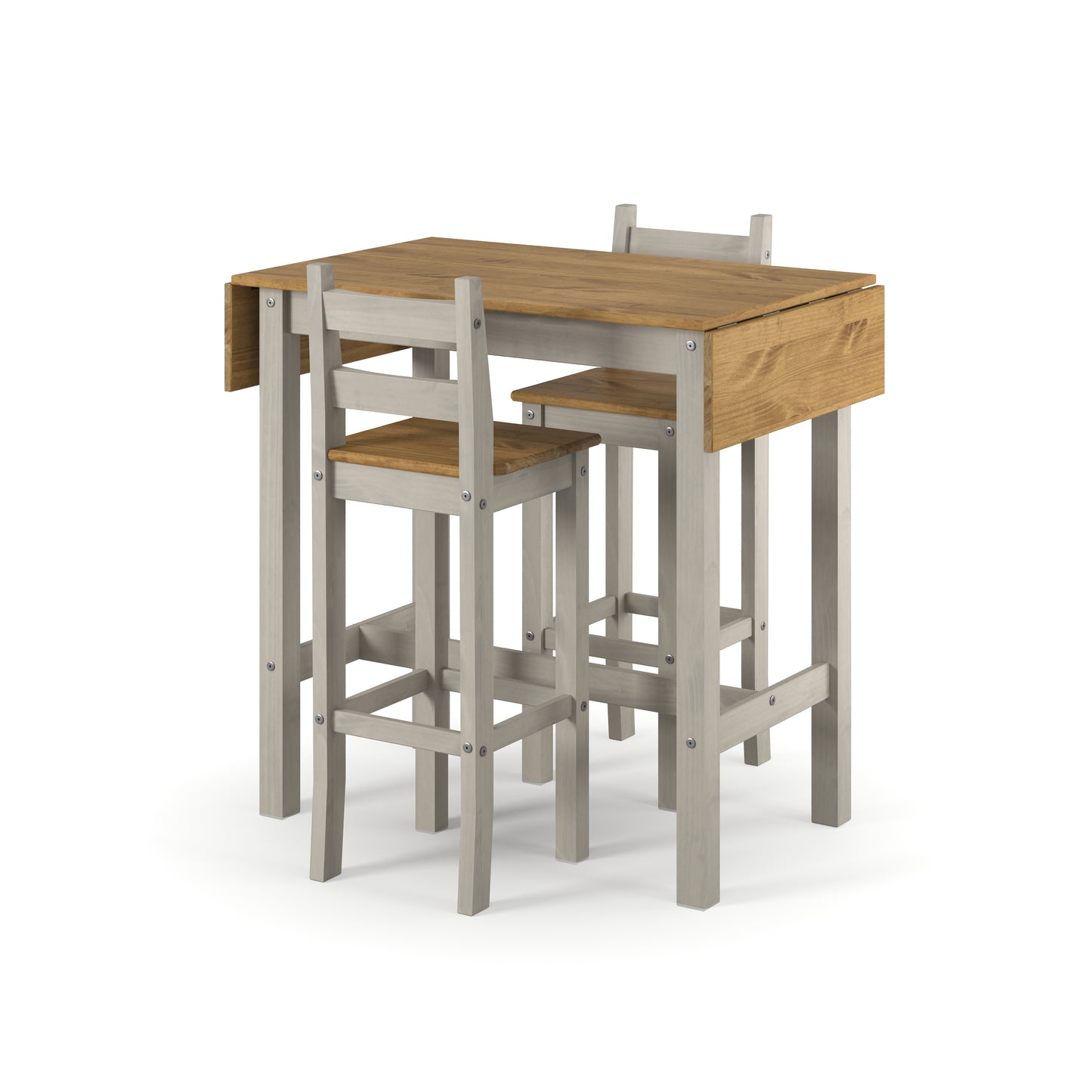 Corona Grey Rectangular High Breakfast Bar Drop Leaf Table & Bar Chair Set