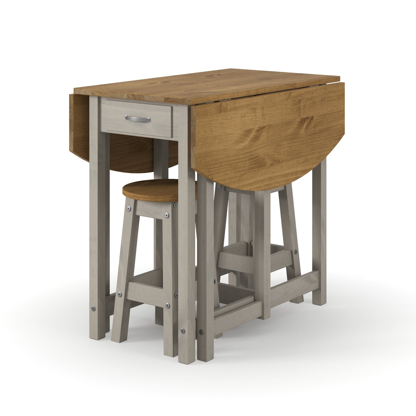 Corona Grey Oval Breakfast Drop Leaf Gate leg Table & 2 Stools Set