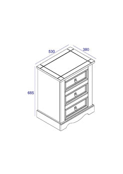 Corona White 3 Drawer Bedside