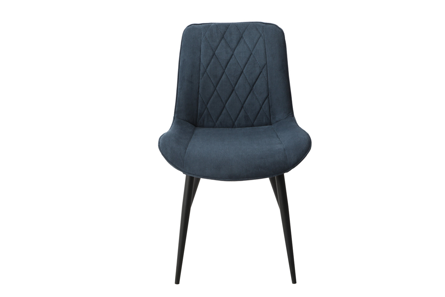 Aspen Pair of Diamond Stitch Blue Cord Fabric Dining Chairs With Black Tapered Legs