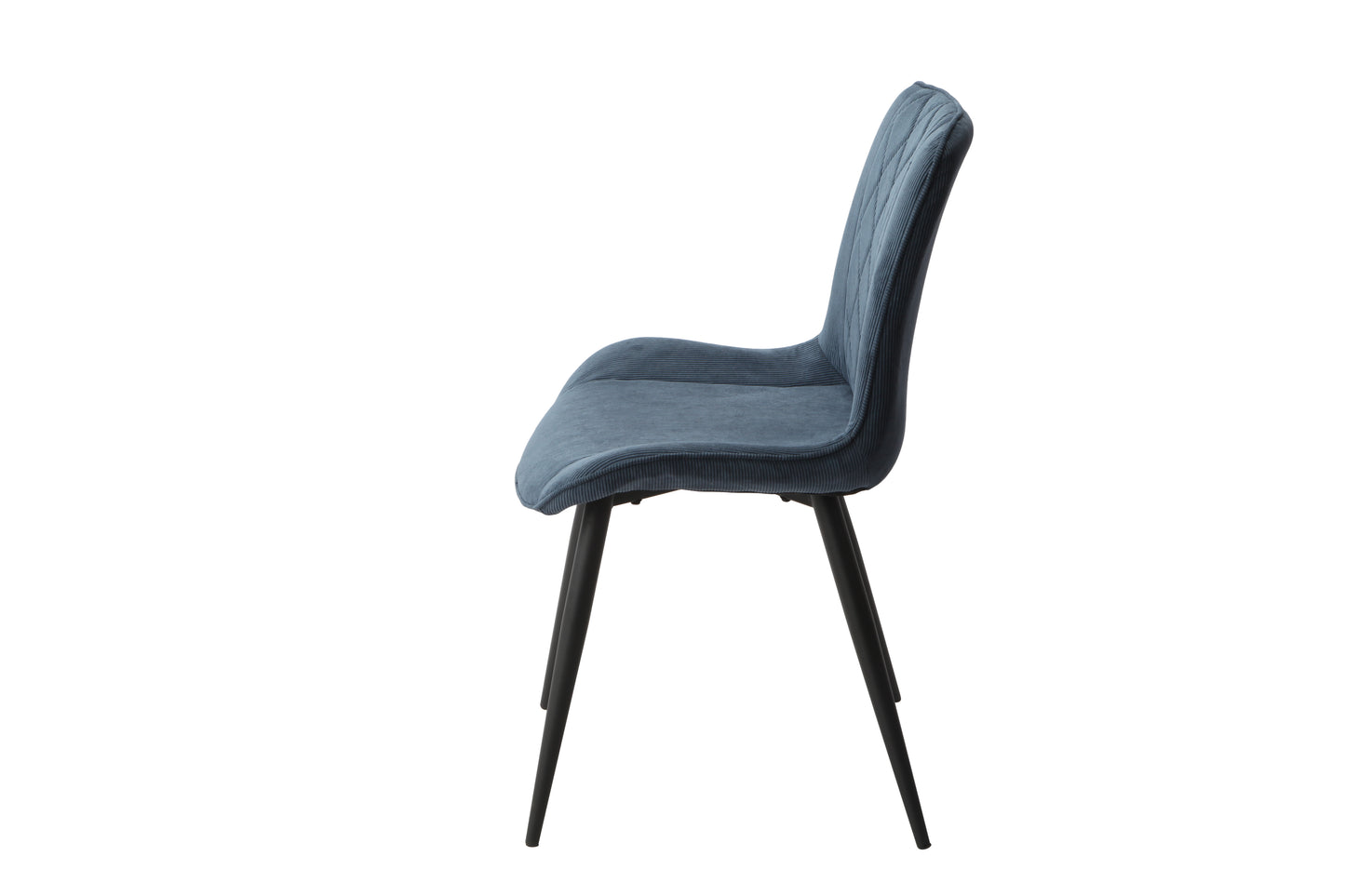 Aspen Pair of Diamond Stitch Blue Cord Fabric Dining Chairs With Black Tapered Legs