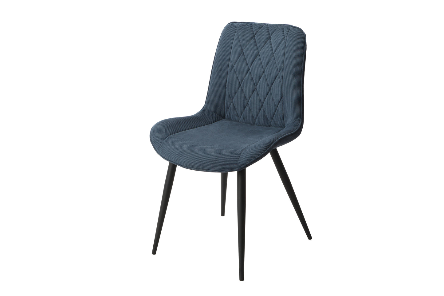 Aspen Pair of Diamond Stitch Blue Cord Fabric Dining Chairs With Black Tapered Legs