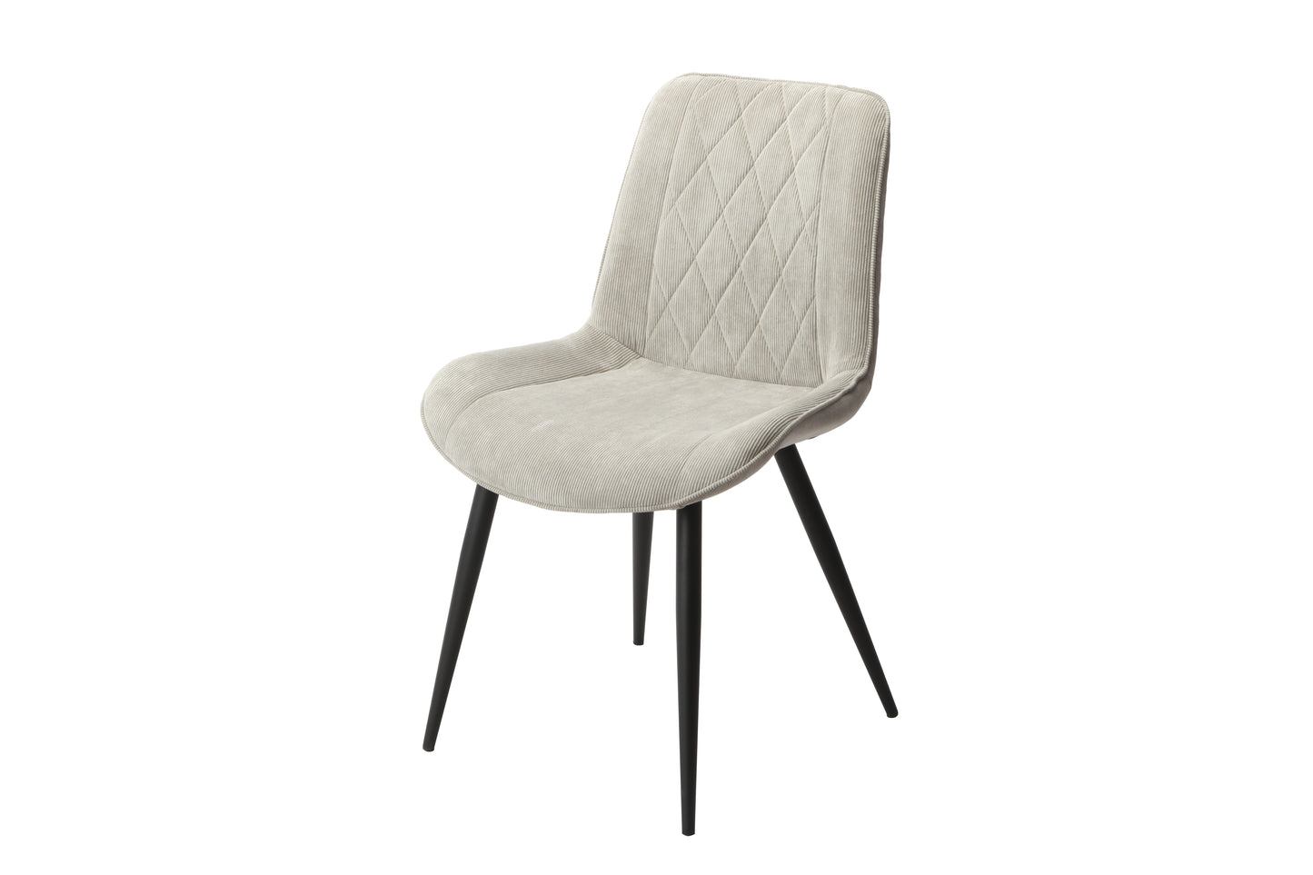 Aspen Pair of Diamond Stitch Light Grey Cord Fabric Dining Chairs With Black Tapered Legs