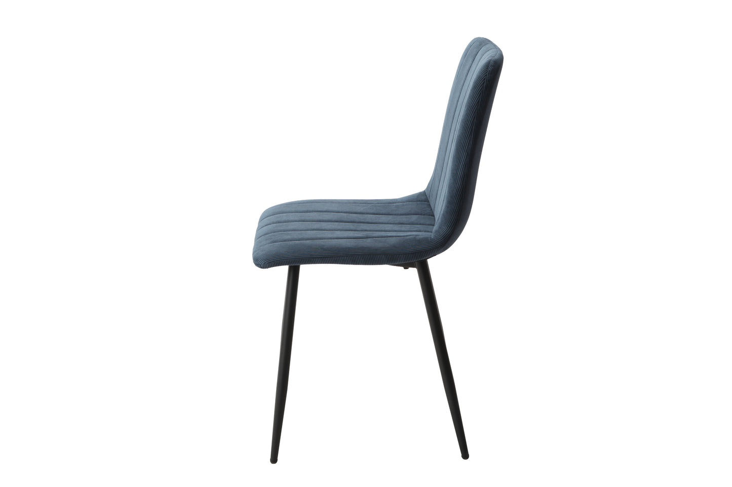 Aspen Pair of Straight Stitch Blue Cord Fabric Dining Chair With Black Tapered Legs