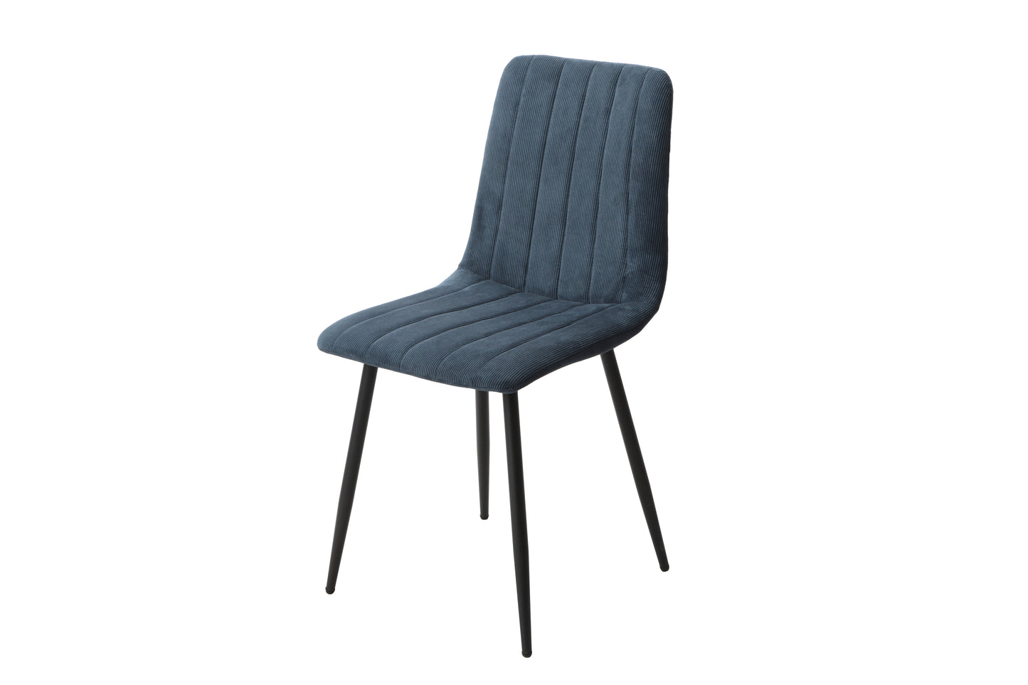 Aspen Pair of Straight Stitch Blue Cord Fabric Dining Chair With Black Tapered Legs
