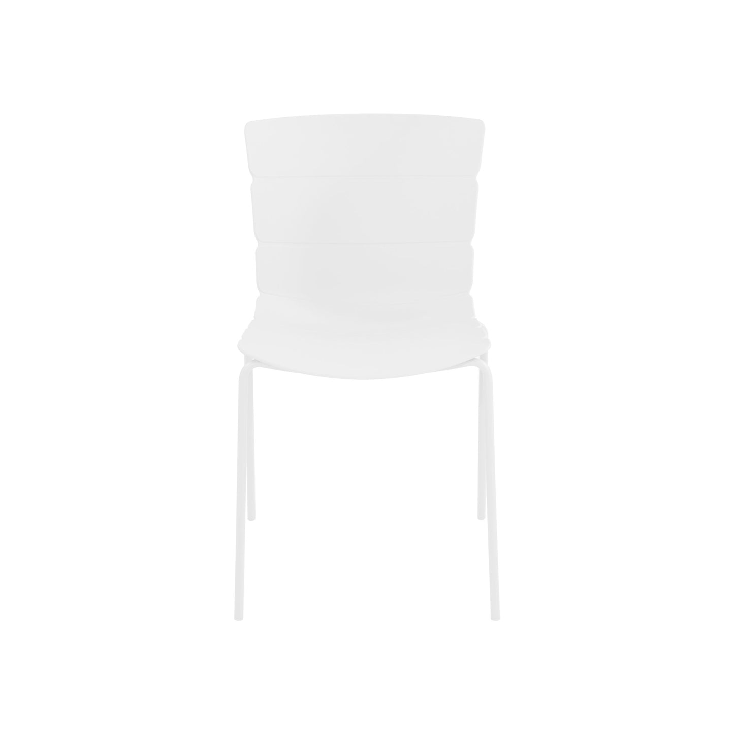 Aspen Pair of Modern Ribbed White Dining Chairs Plastic Kitchen Chairs Steel Legs