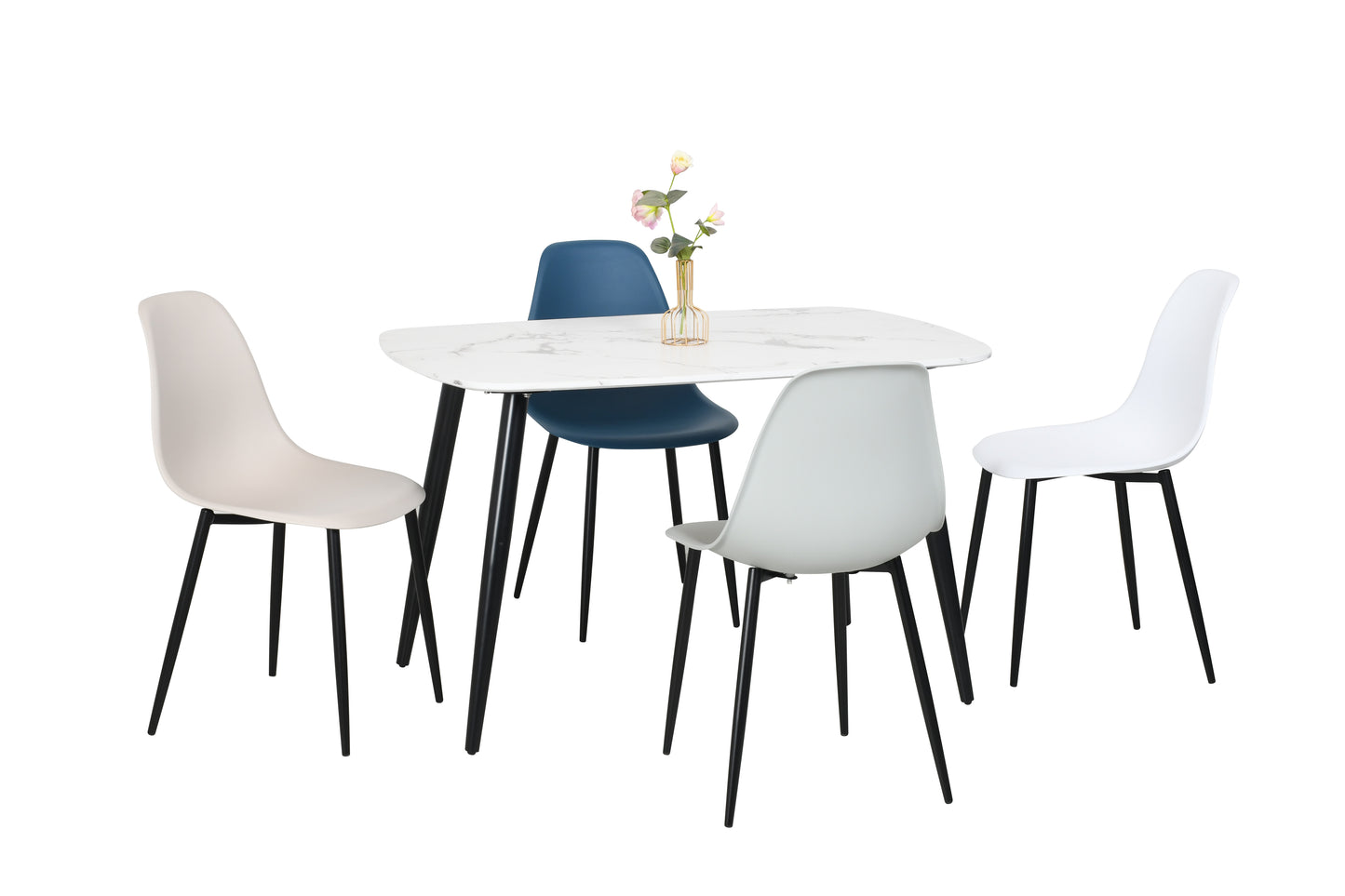 Aspen Rectangular White Dining Table With Black Tapered Legs