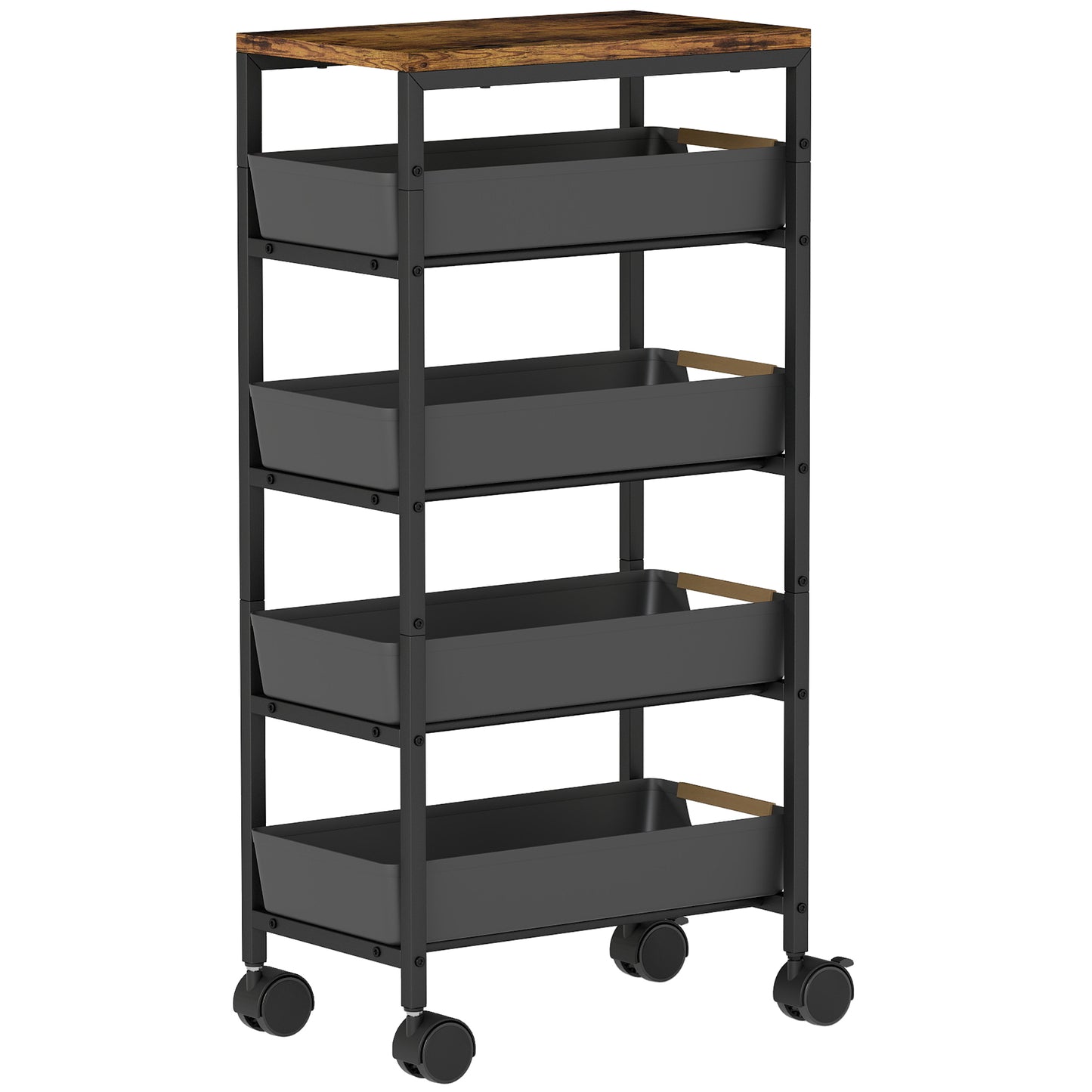 Slim 5 Tier Storage Trolley on Wheels – Narrow Space Saving Cart (Black)