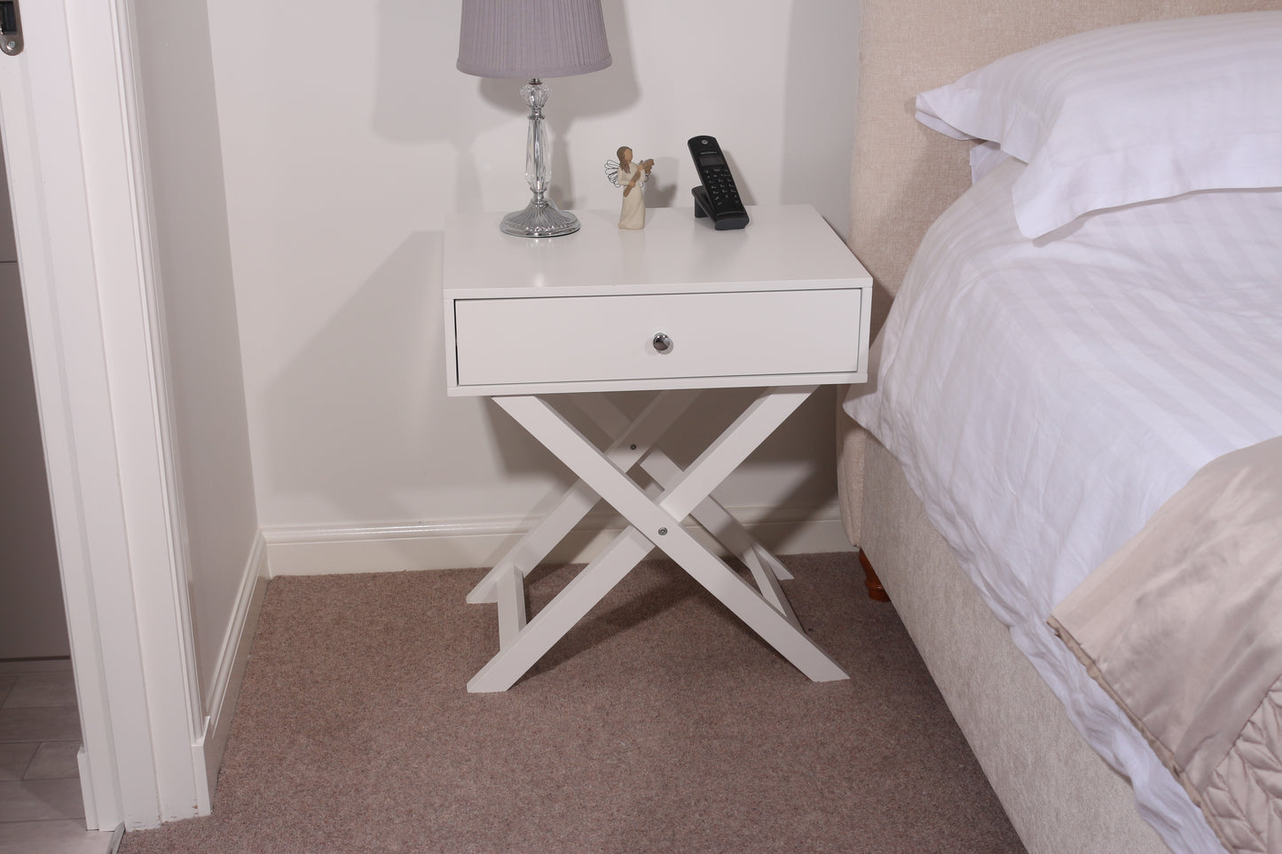 X Leg White 1 Drawer Bedside Cabinet