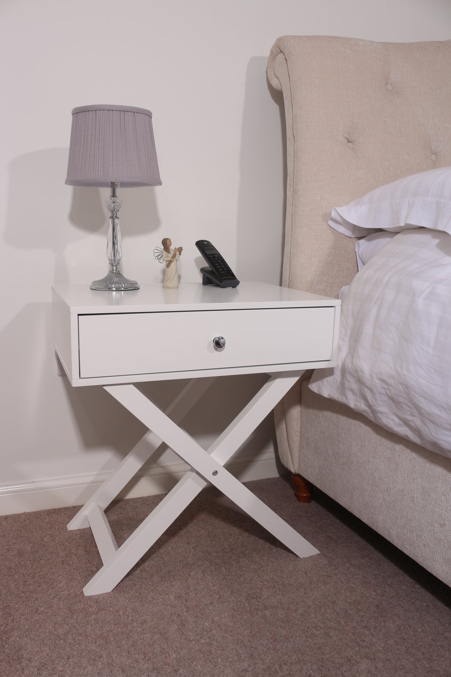 X Leg White 1 Drawer Bedside Cabinet