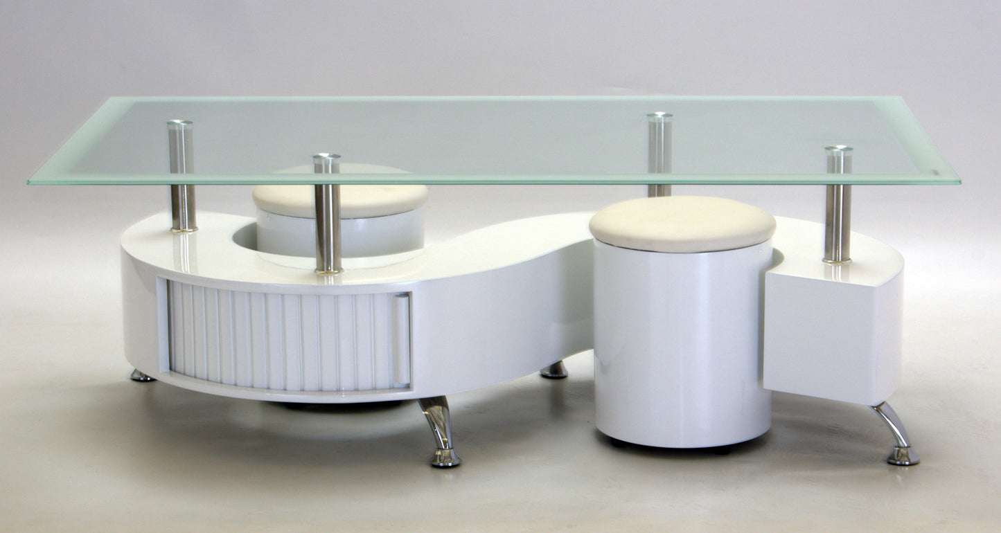 Boule White High Gloss Coffee Table with White Border Glass