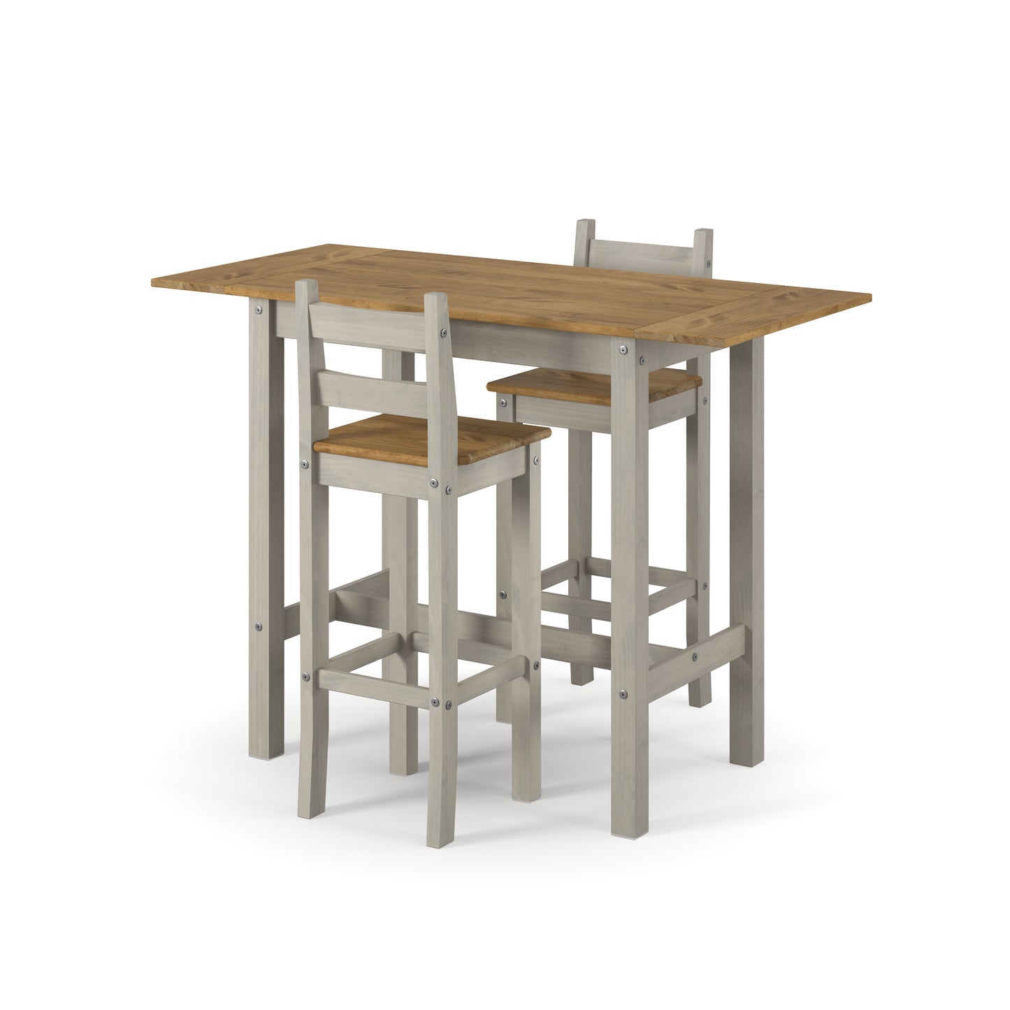 Corona Grey Rectangular High Breakfast Bar Drop Leaf Table & Bar Chair Set