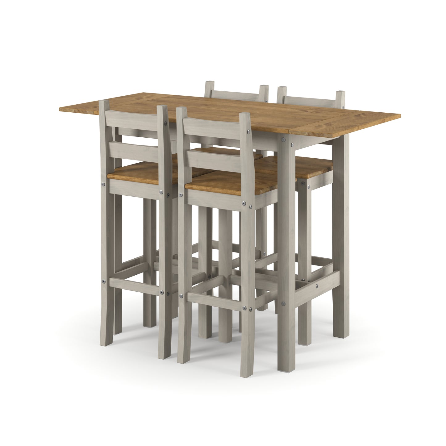 Corona Grey Rectangular High Breakfast Bar Drop Leaf Table & Bar Chair Set