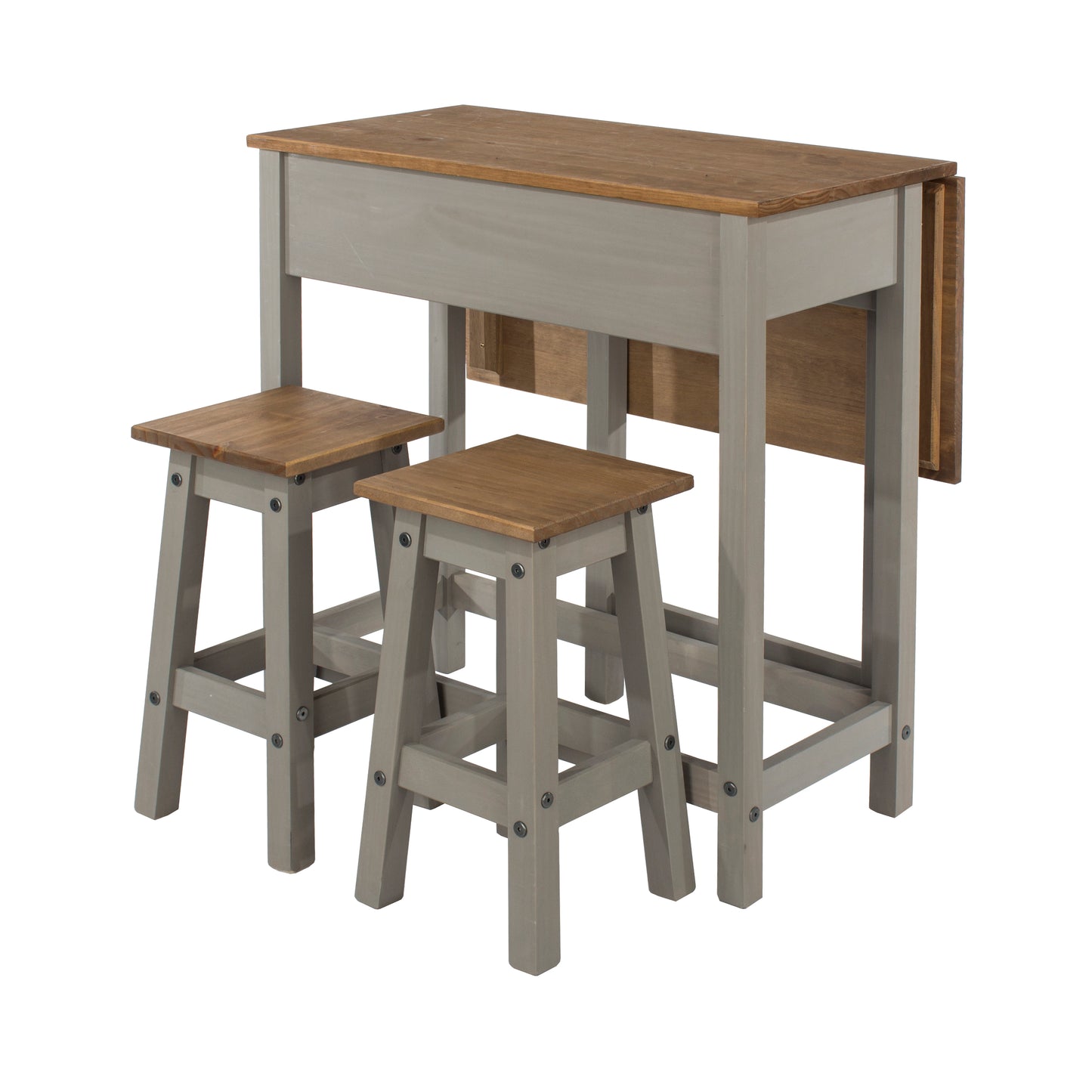 Corona Grey Rectangular Breakfast Drop Leaf Table & 2 Stools Set