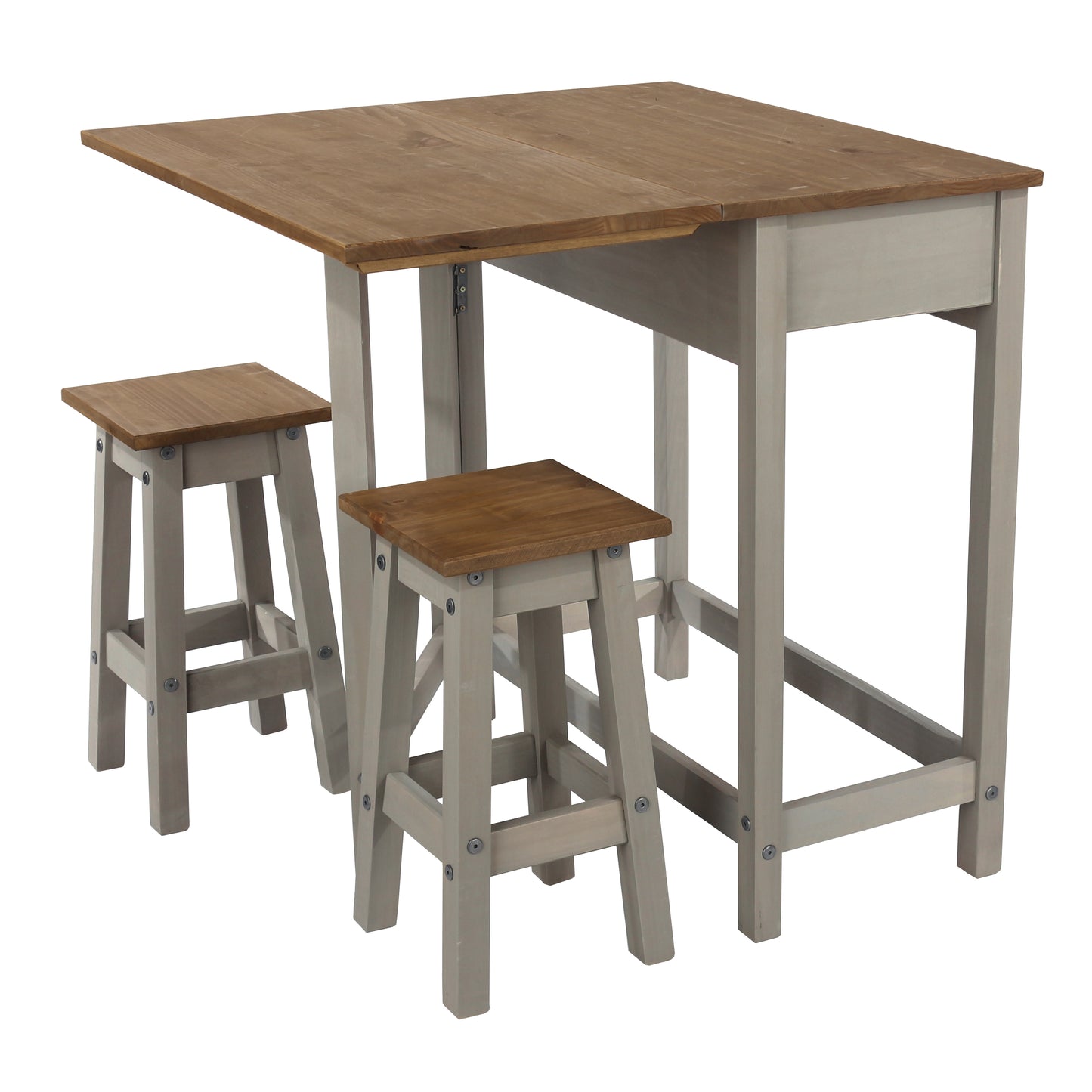 Corona Grey Rectangular Breakfast Drop Leaf Table & 2 Stools Set
