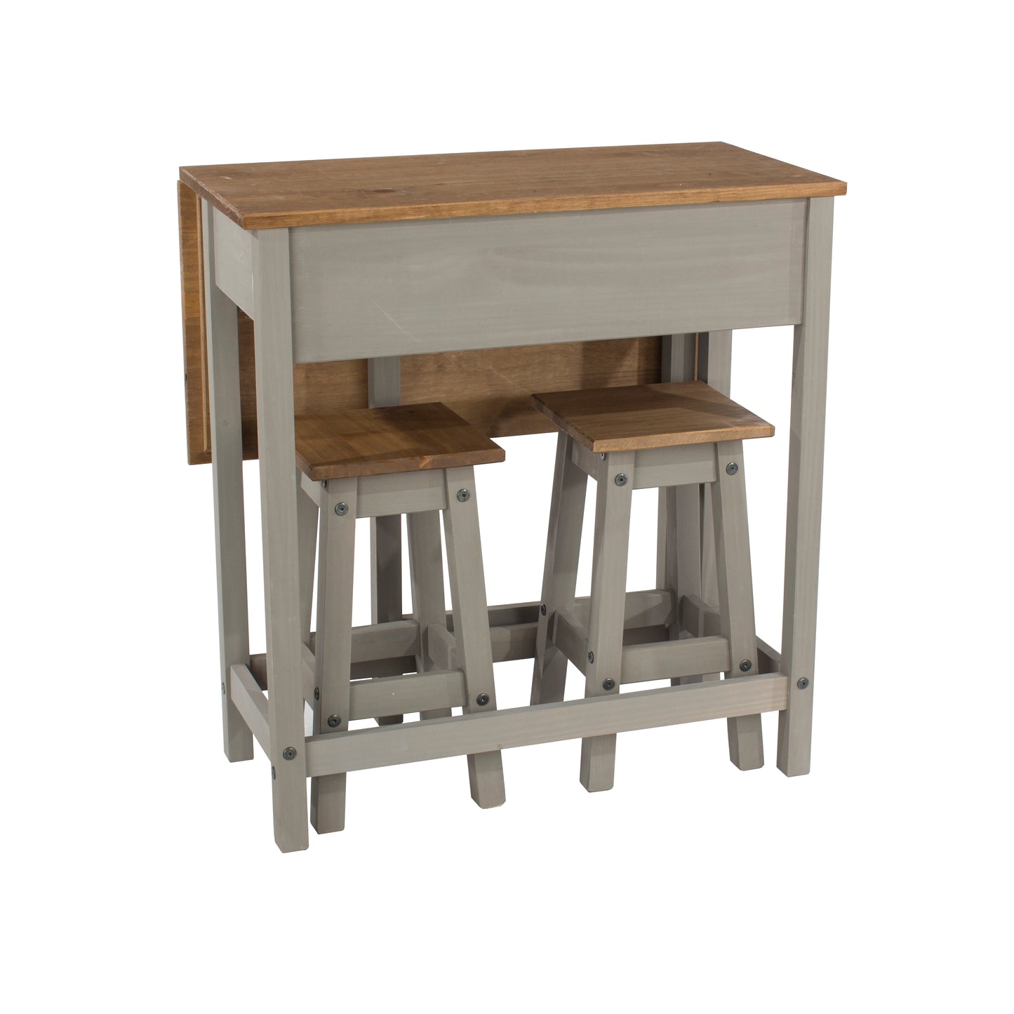 Corona Grey Rectangular Breakfast Drop Leaf Table & 2 Stools Set