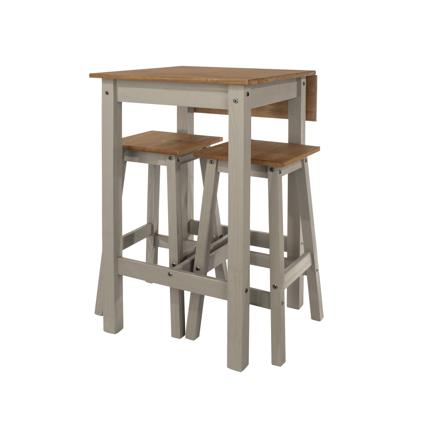 Corona Grey Linea Drop Leaf Breakfast Table & 2 High Stools Set