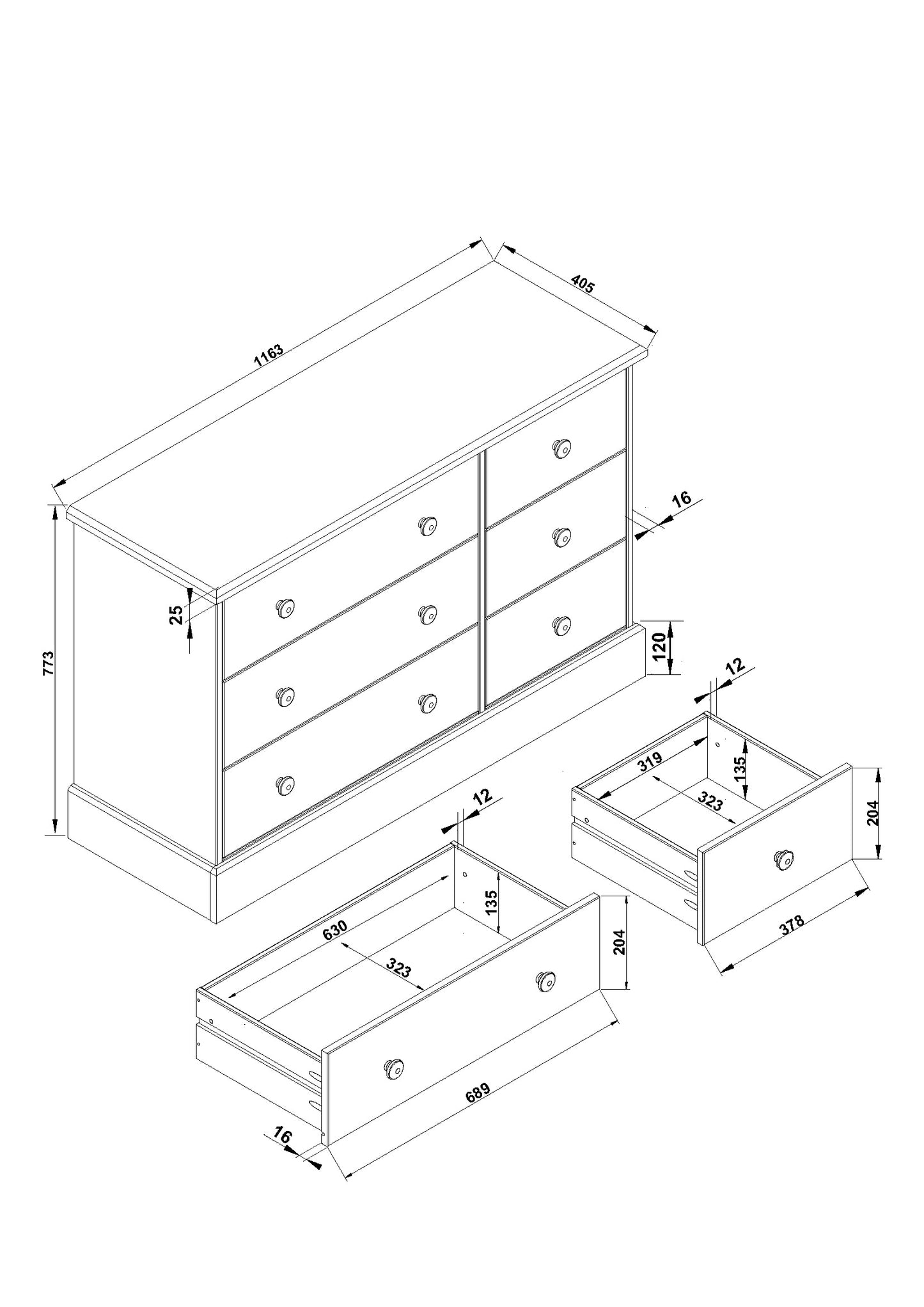 Cotswold 3+3 Drawer Wide Chest