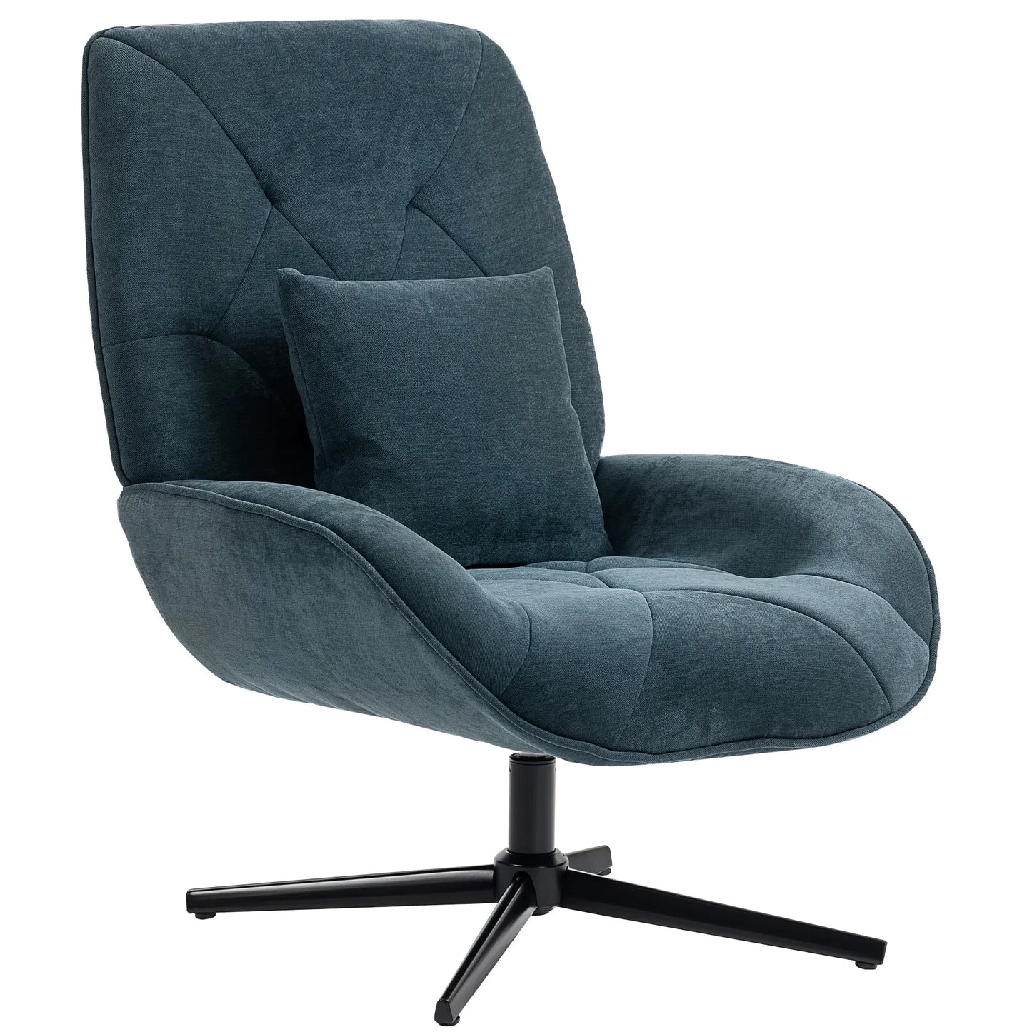 HOMCOM Swivel Accent Chair – Chenille Armchair with Lumbar Pillow, Dark Green