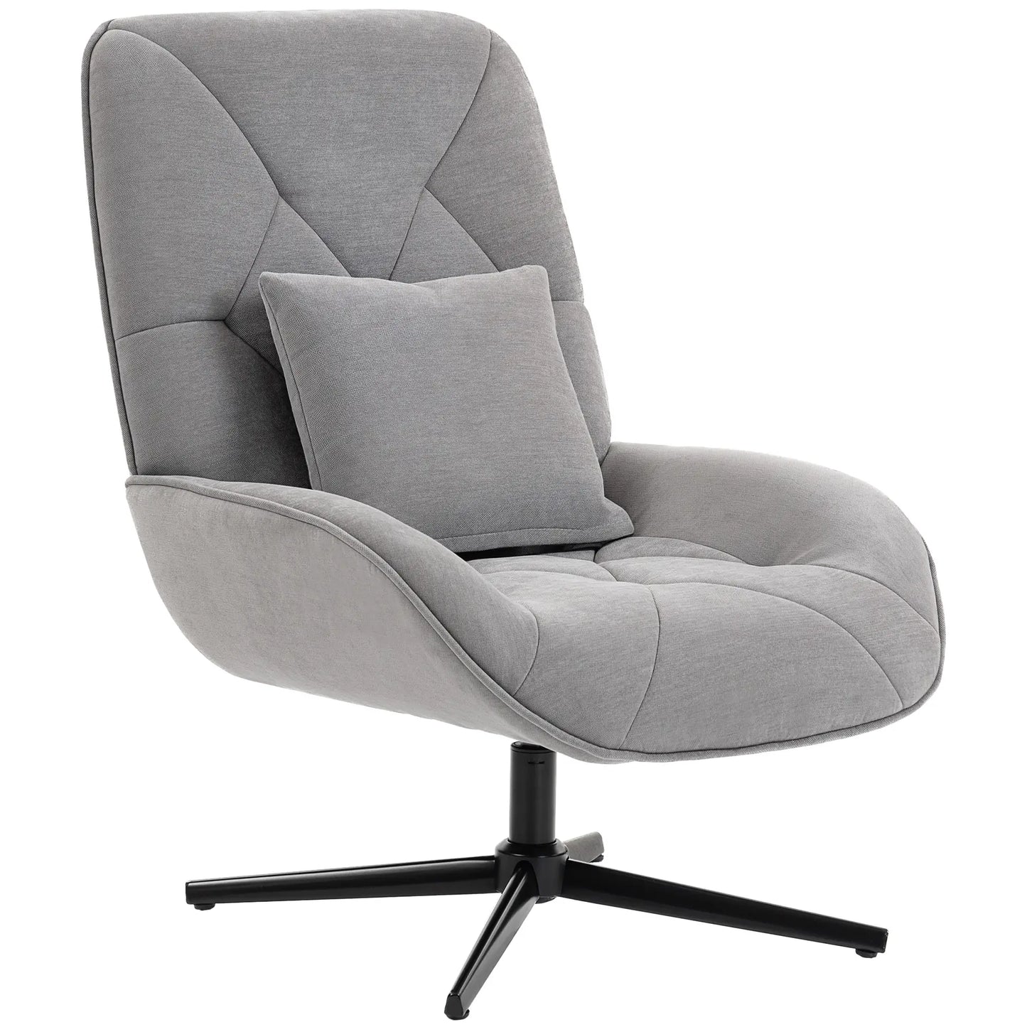 HOMCOM Swivel Accent Chair – Chenille Armchair with Lumbar Pillow, Light Grey
