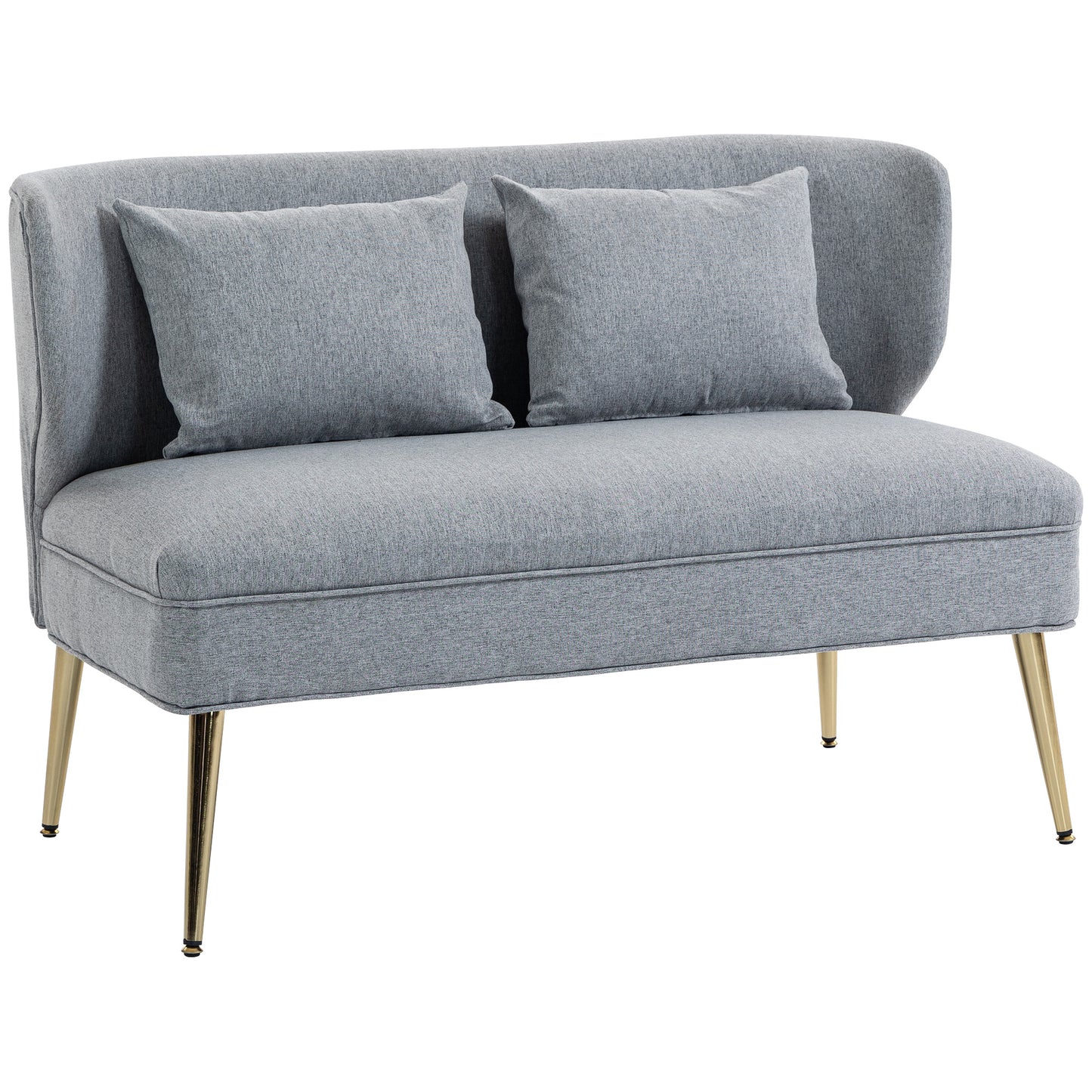HOMCOM Light Grey 2 Seater Sofa – Compact Wing Back Fabric Loveseat with Gold Legs