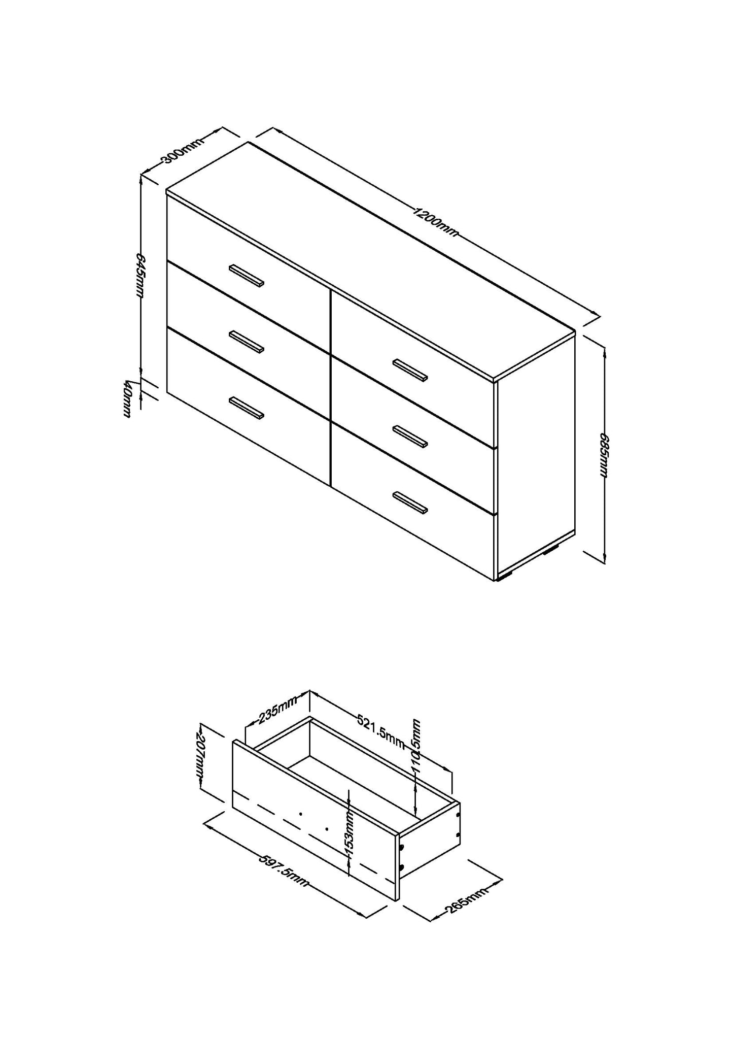 Lido 3+3 Drawer Compact Chest