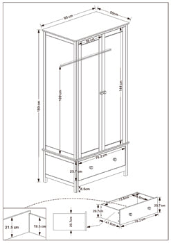 Nairn - White 2 door, 1 drawer wardrobe