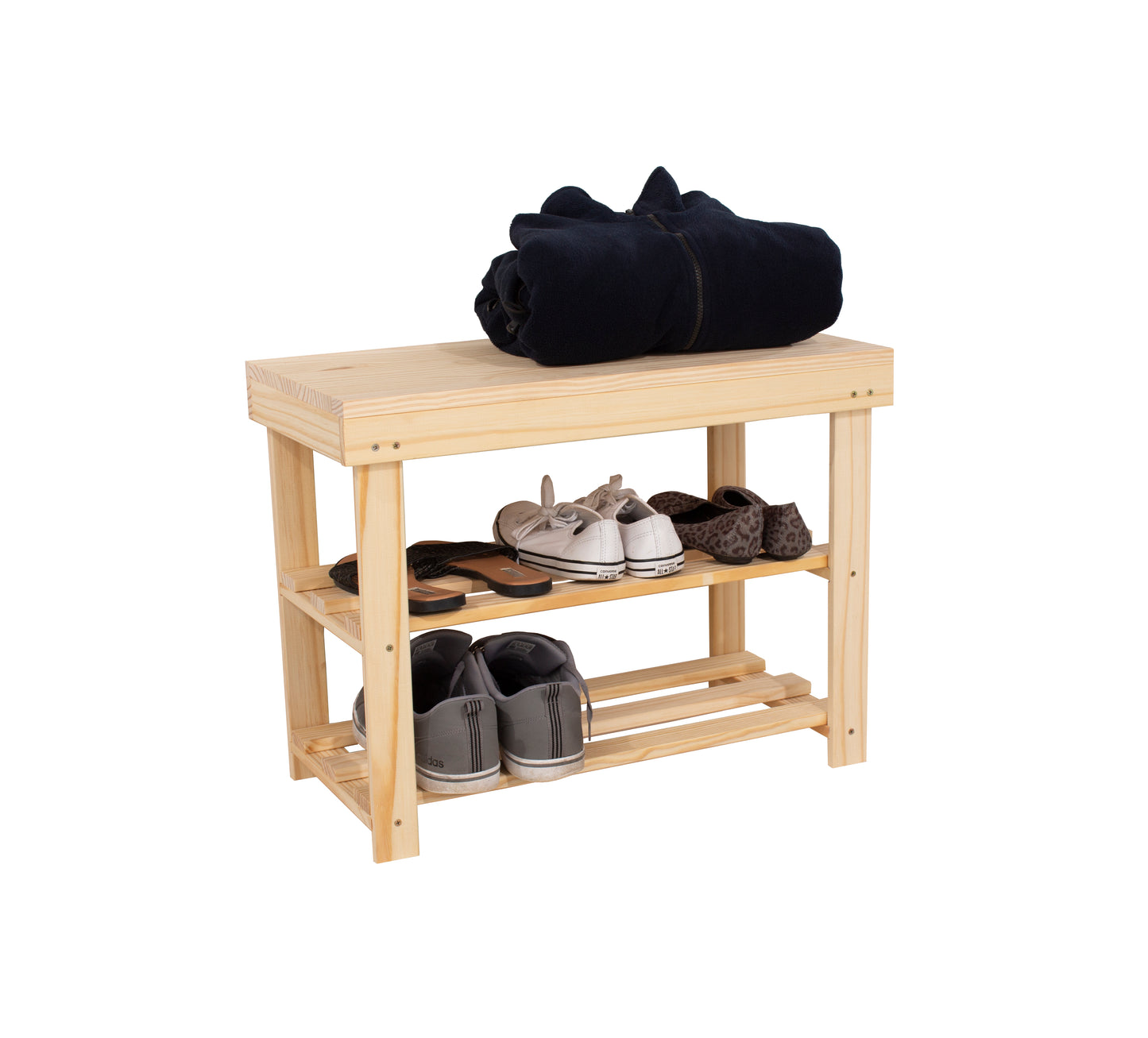 Solid Pine Shoe Bench Storage Seat Natural Wood Hallway Unfinished
