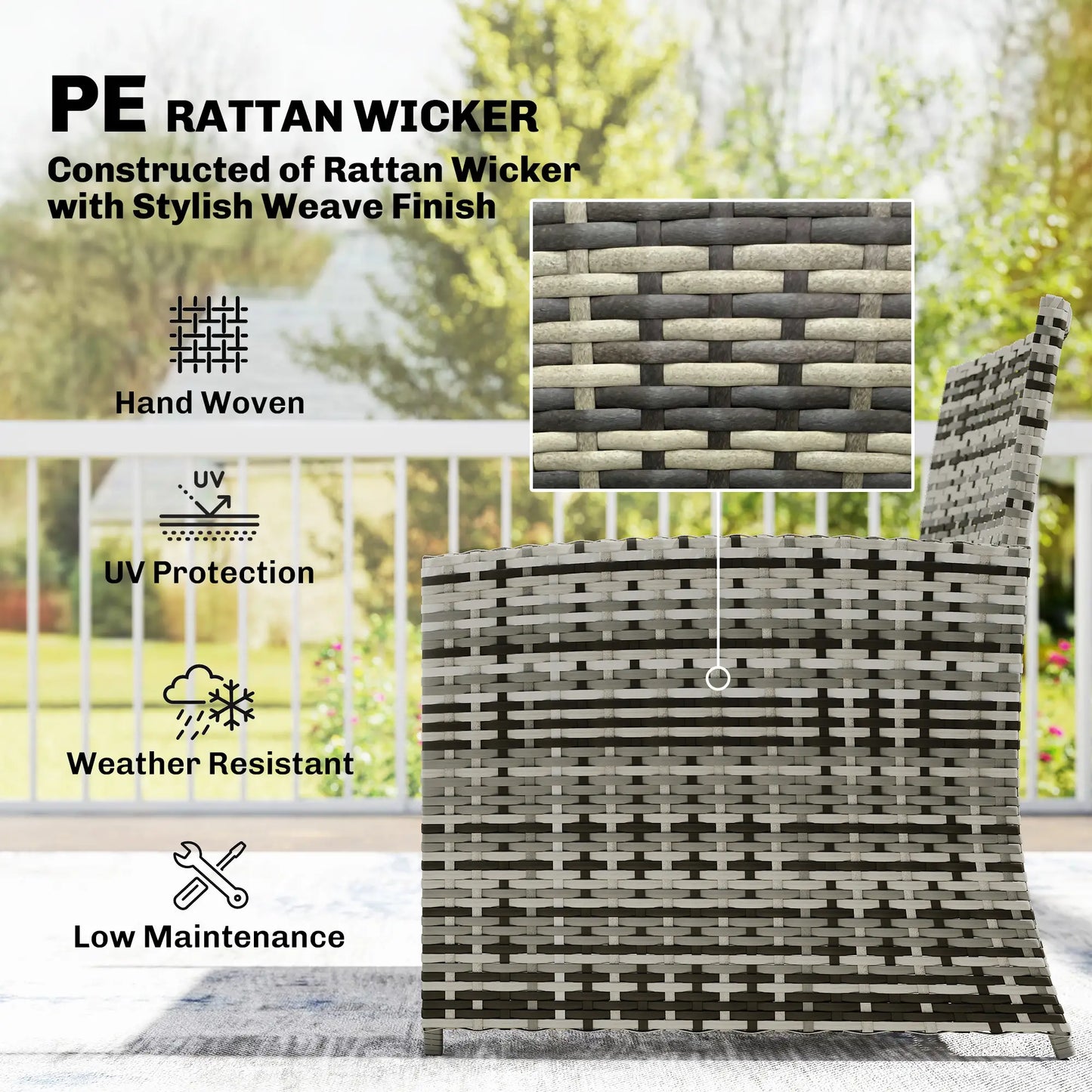 6 Piece Grey Rattan Garden Furniture Set – Space Saving Patio Bistro Set