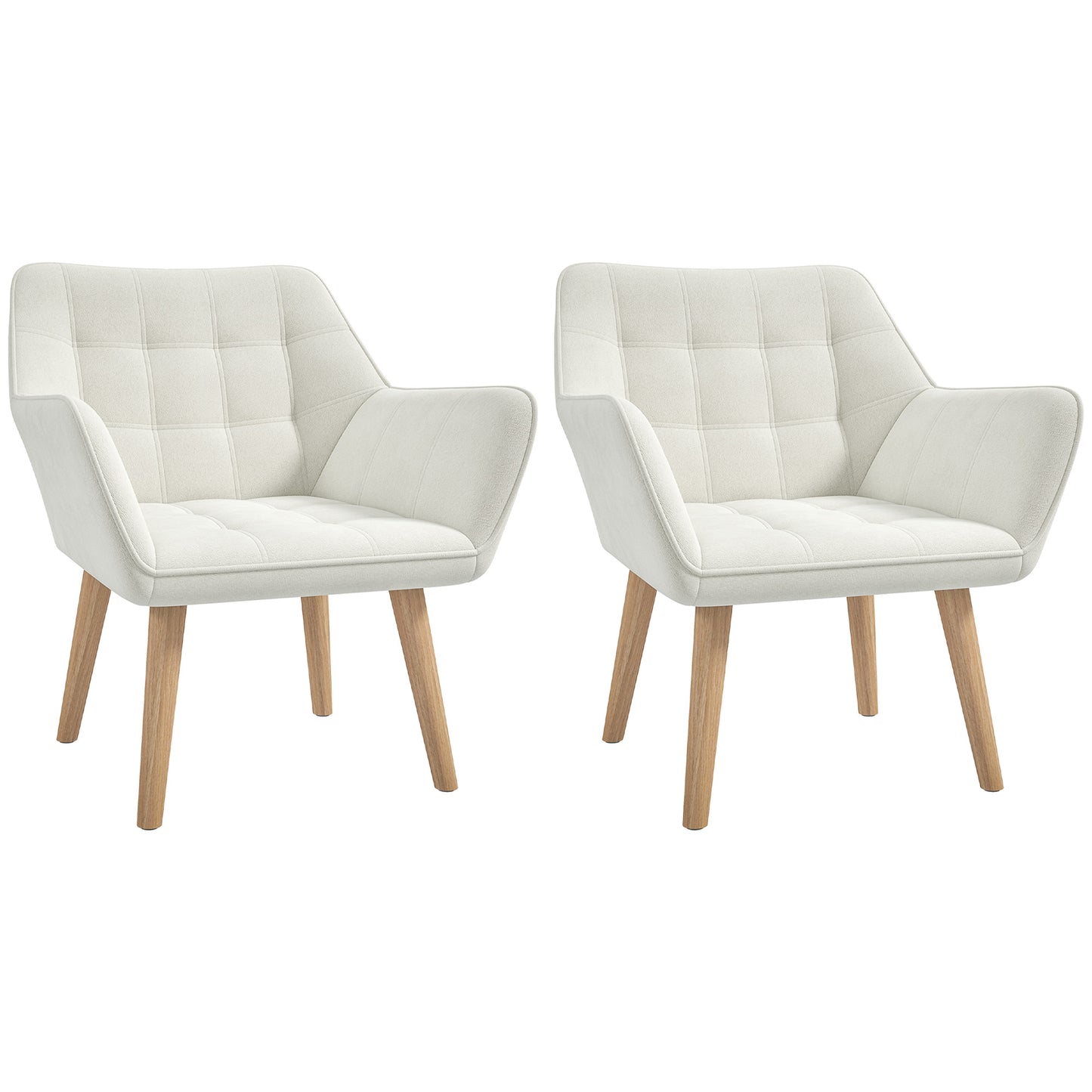 Accent Armchairs Set of 2 (Pair) (HOMCOM) Cushioned Vanity Chair with Wide Arms - White