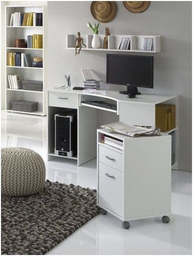 Alex White Corner Desk with Drawer and Shelves