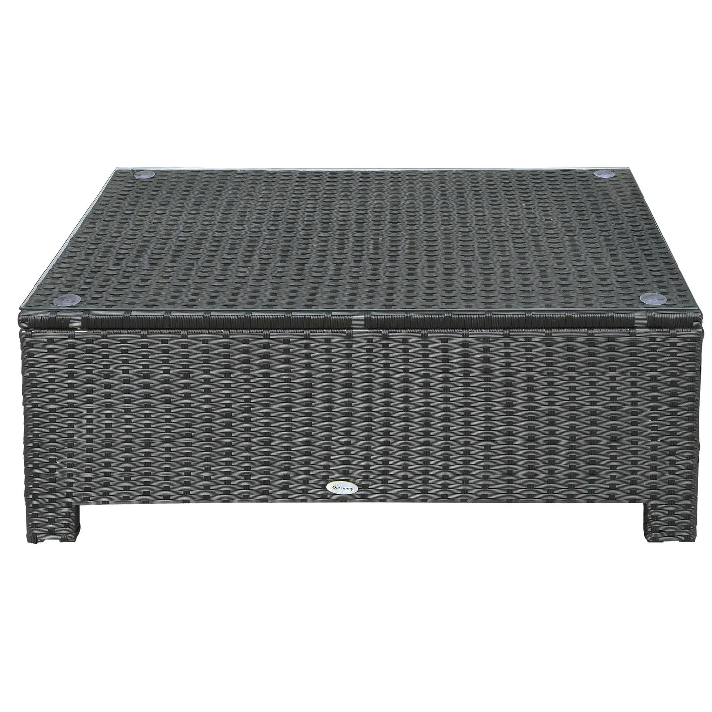 Outsunny Black PE Rattan Outdoor Coffee Table with Tempered Glass Top