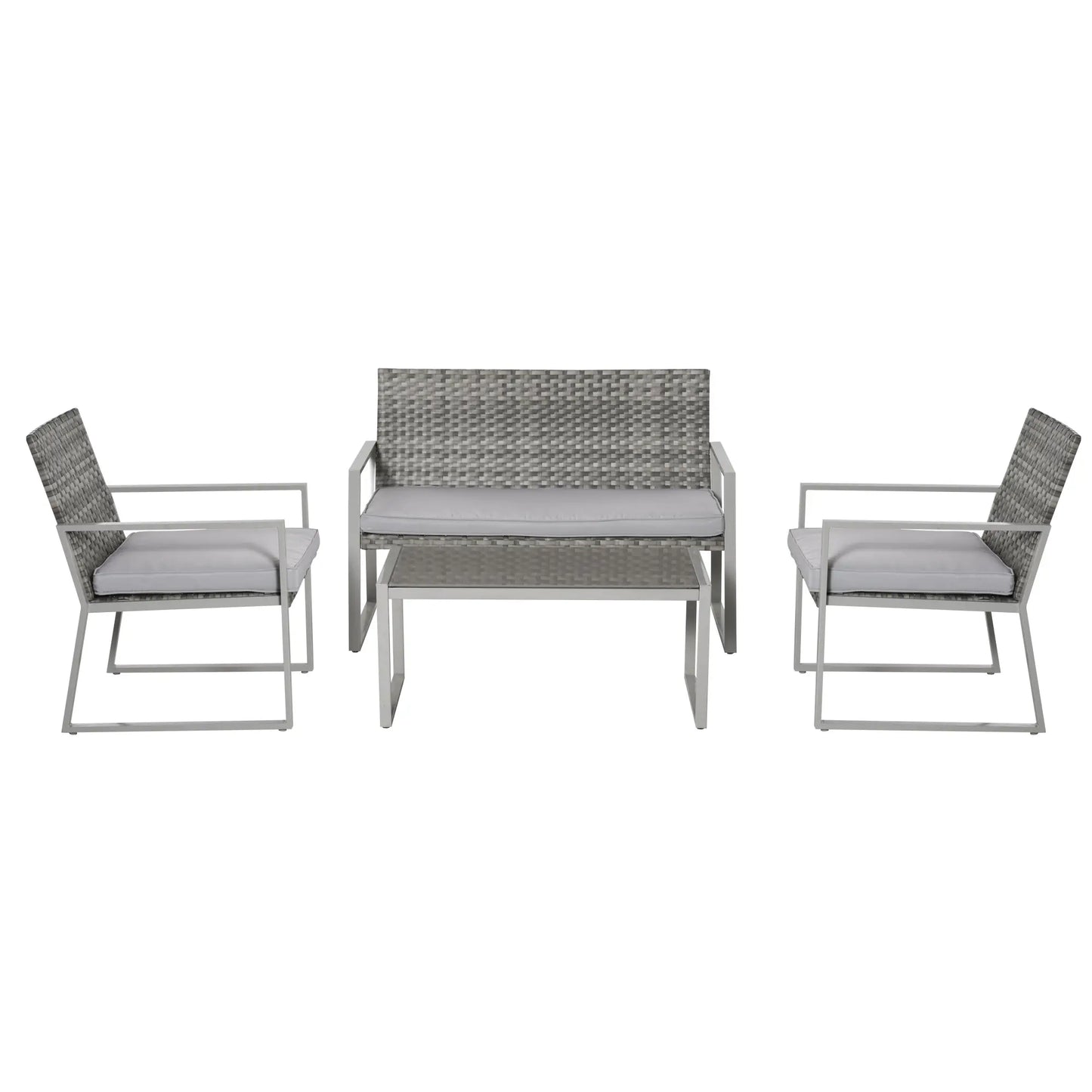 4PC Rattan Garden Furniture Set with 2 Single Sofa Arm Chairs and 1 Bench with Cushions