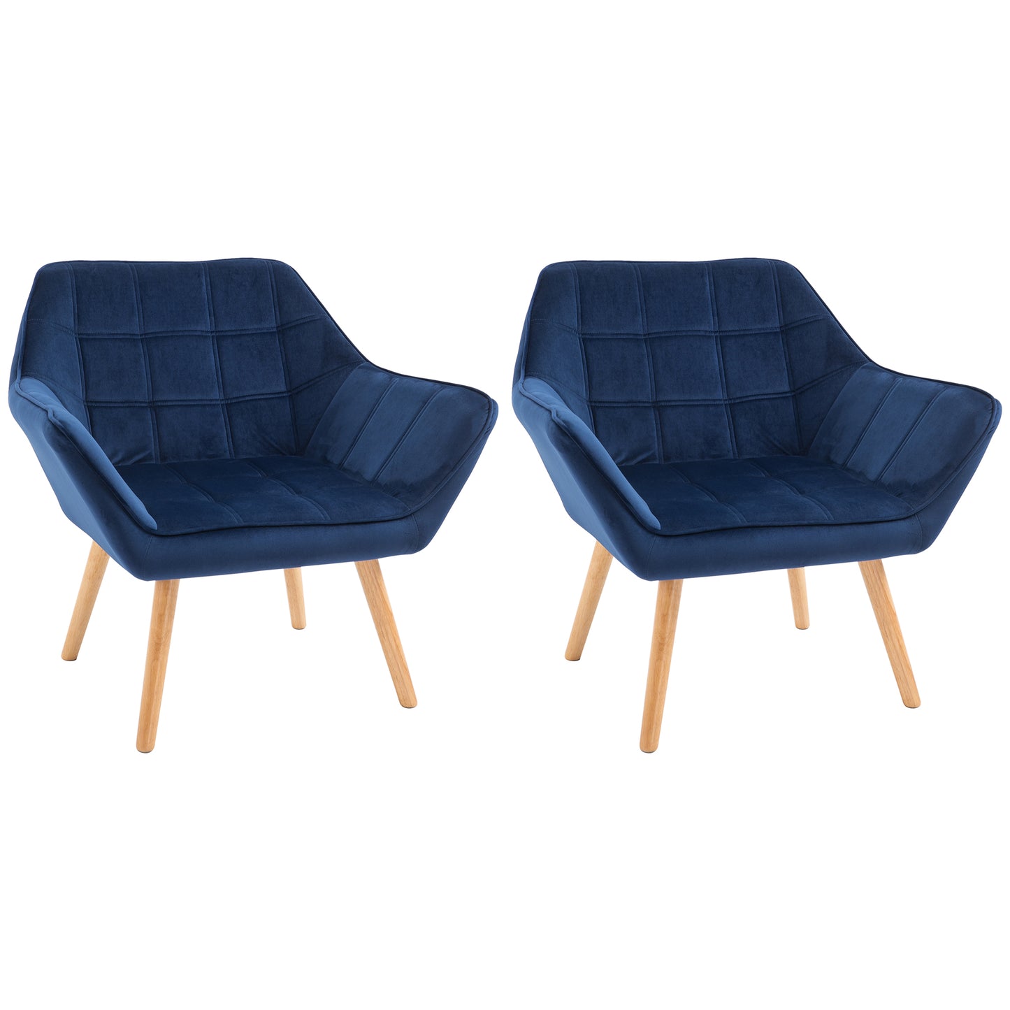 Accent Armchairs Set of 2 (Pair) (HOMCOM) Cushioned Vanity Chair with Wide Arms - Blue