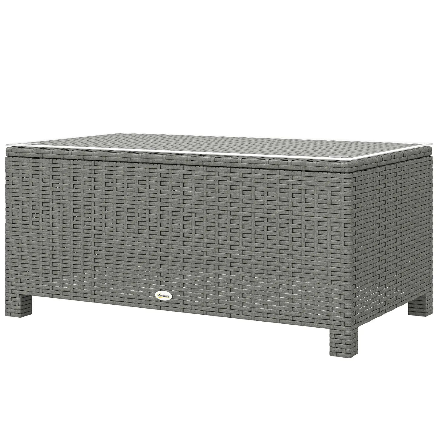 Outsunny Light Grey Rattan Garden Coffee Table with Tempered Glass Top