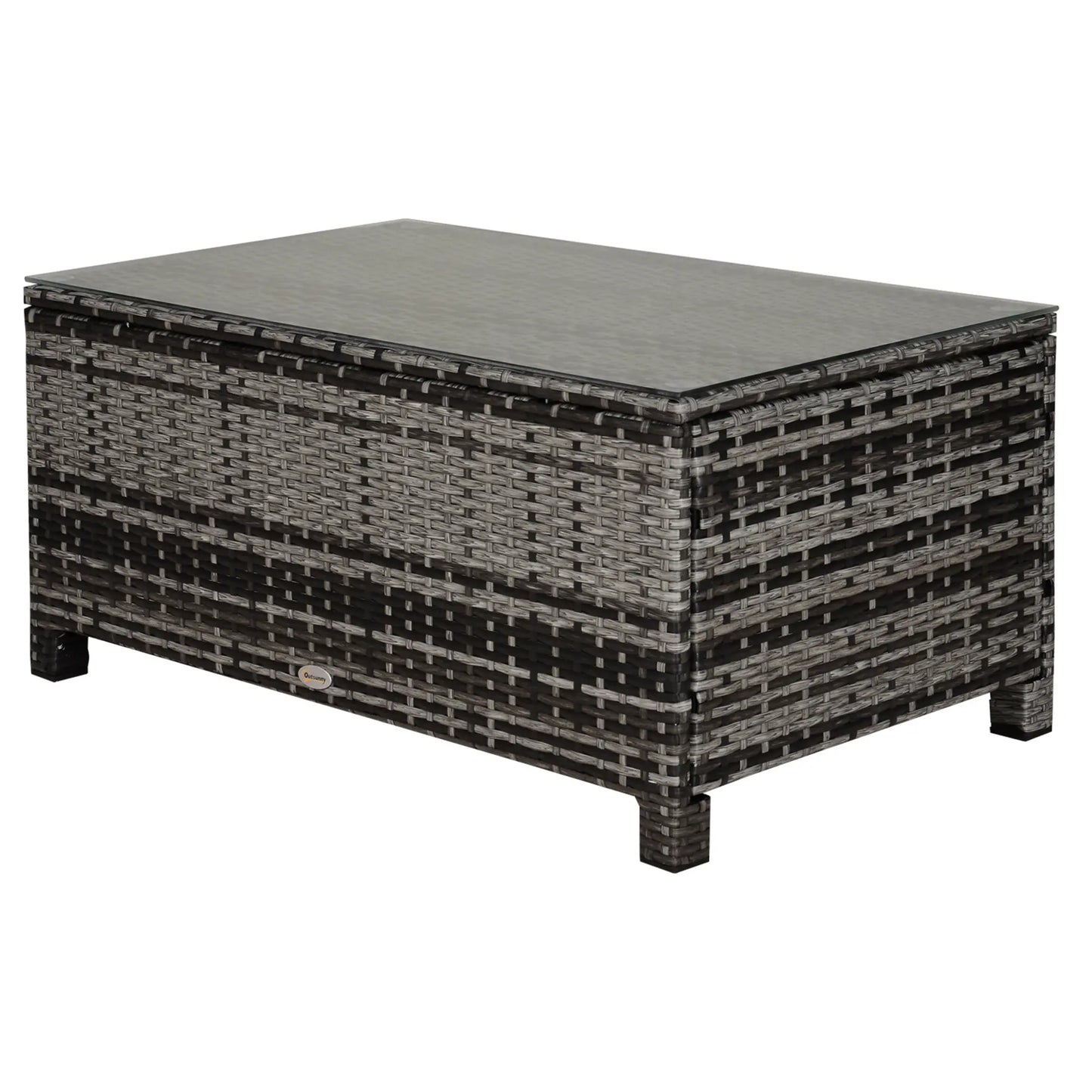 Outsunny Mixed Grey PE Rattan Garden Coffee Table with Glass Top