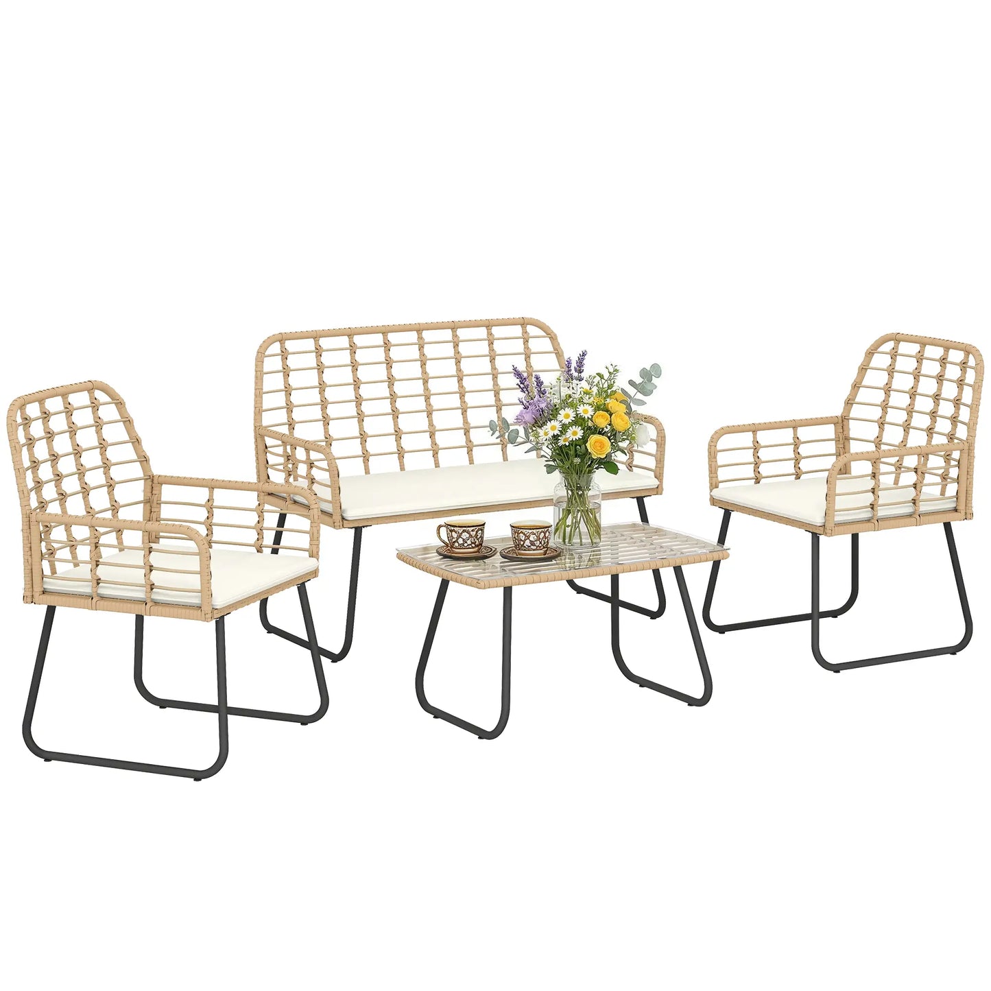 4 Piece Rattan Garden Furniture Set