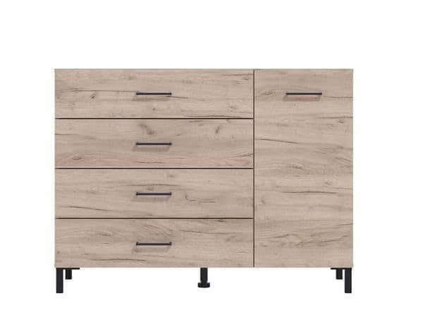 COSMO Oak Effect 1 Door 4 Drawer Sideboard Storage Unit