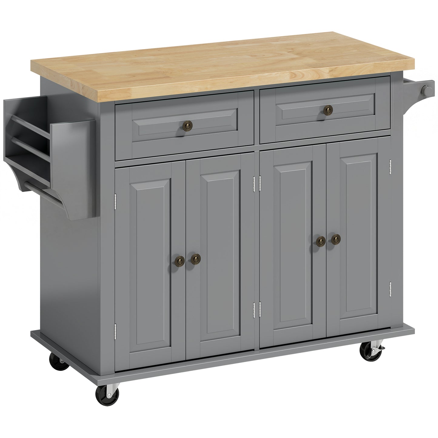 Kitchen Island Storage Rolling Trolley with Rubber Wood Top - Grey
