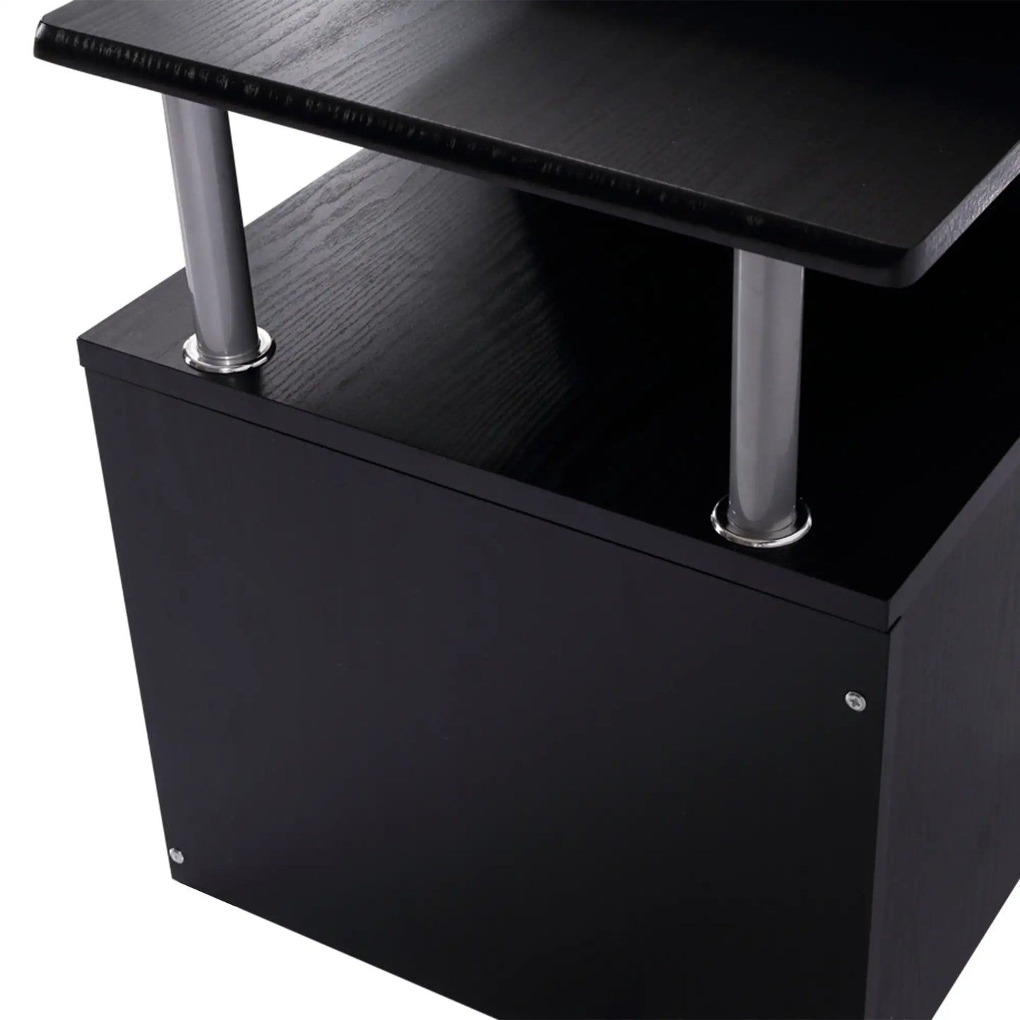 HOMCOM Computer Desk Workstation with Storage Shelves Drawer & Keyboard Tray – Black