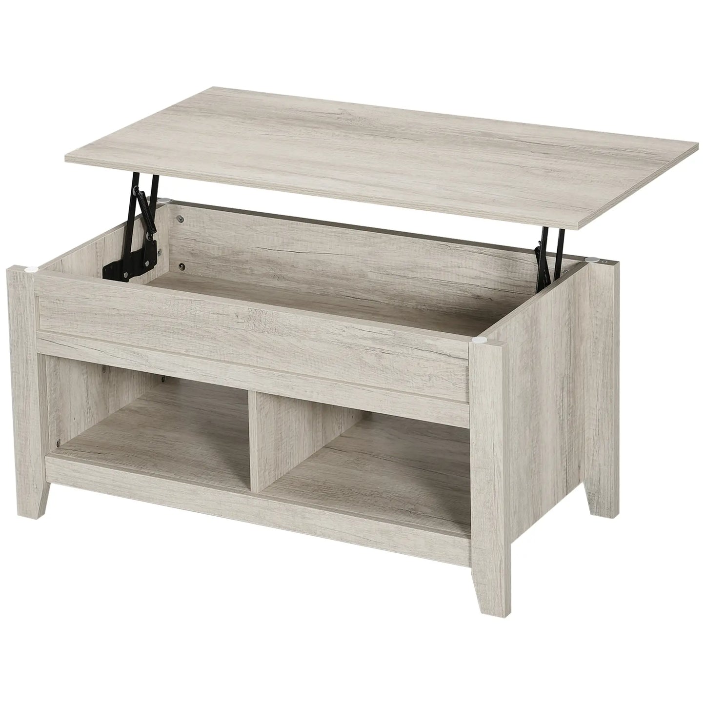 HOMCOM Lift Top Coffee Table with Hidden Storage & Open Shelves – Modern Oak Effect