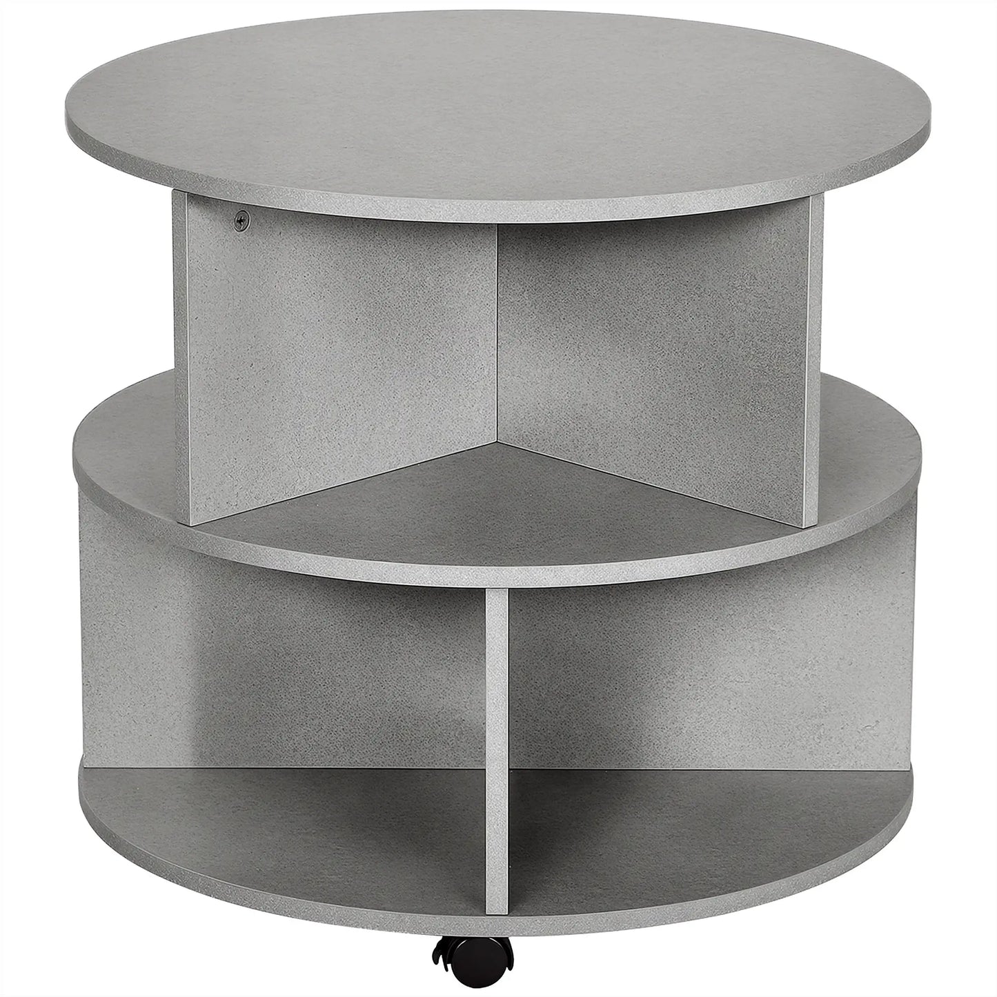 HOMCOM Round Coffee Table with Wheels – 3 Tier Storage Coffee Table for Living Room – Cement Grey