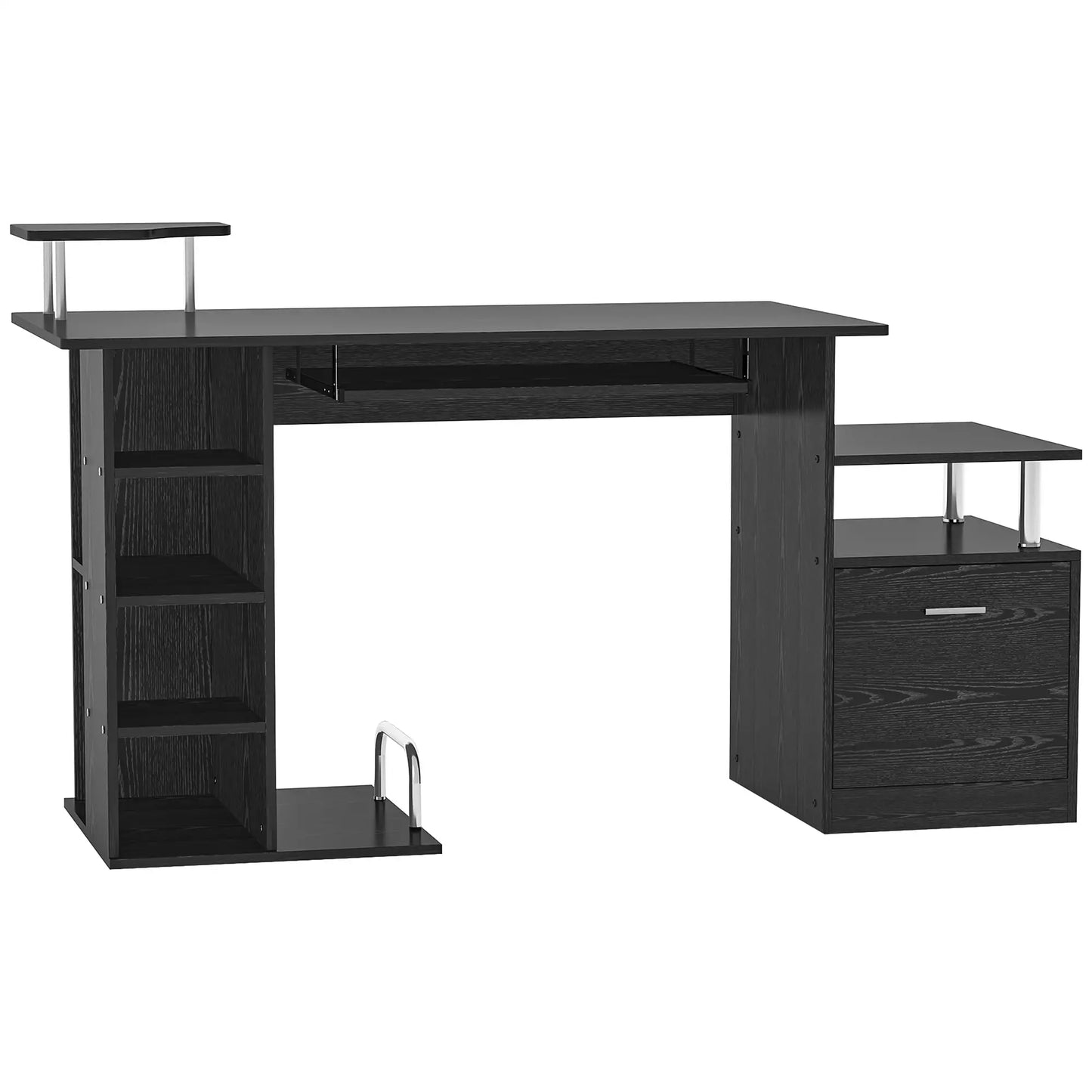 HOMCOM Computer Desk Workstation with Storage Shelves Drawer & Keyboard Tray – Black